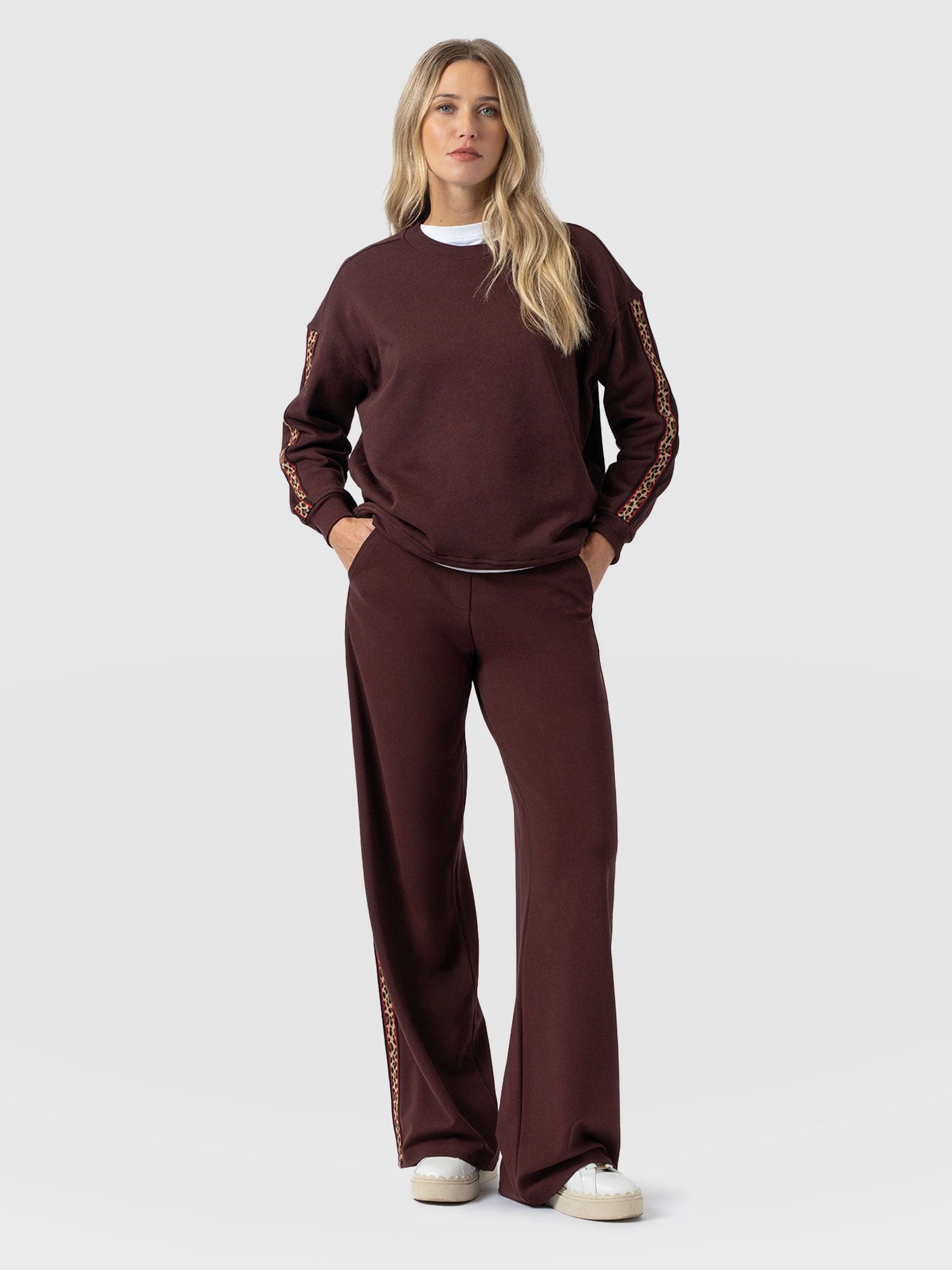 Victory Straight Leg Pant - Maroon - Leopard - Women's Trousers | Saint + Sofia® UK
