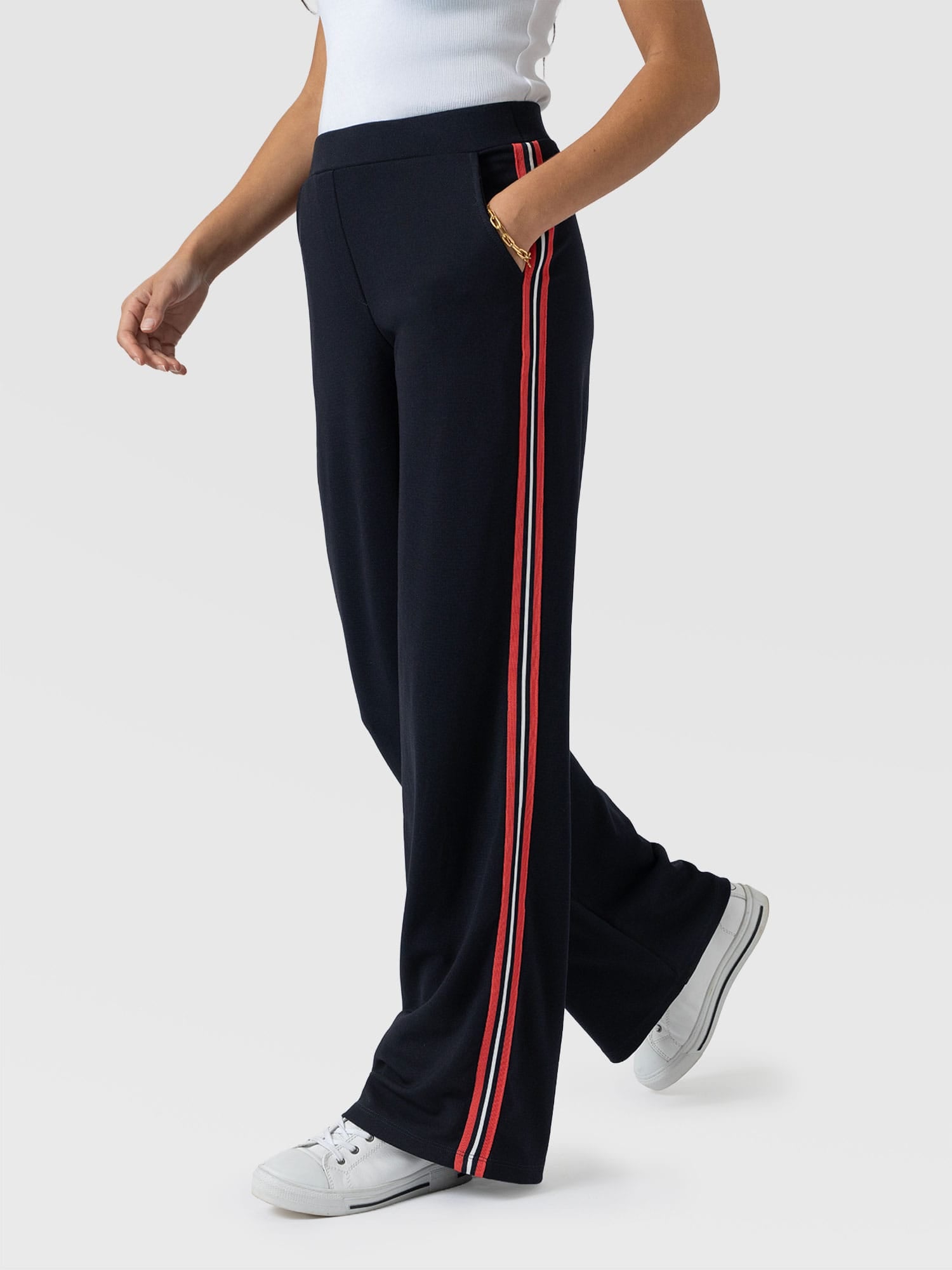 Victory Straight Leg Pant Navy/Red Stripe - Women's Trousers | Saint + Sofia® UK