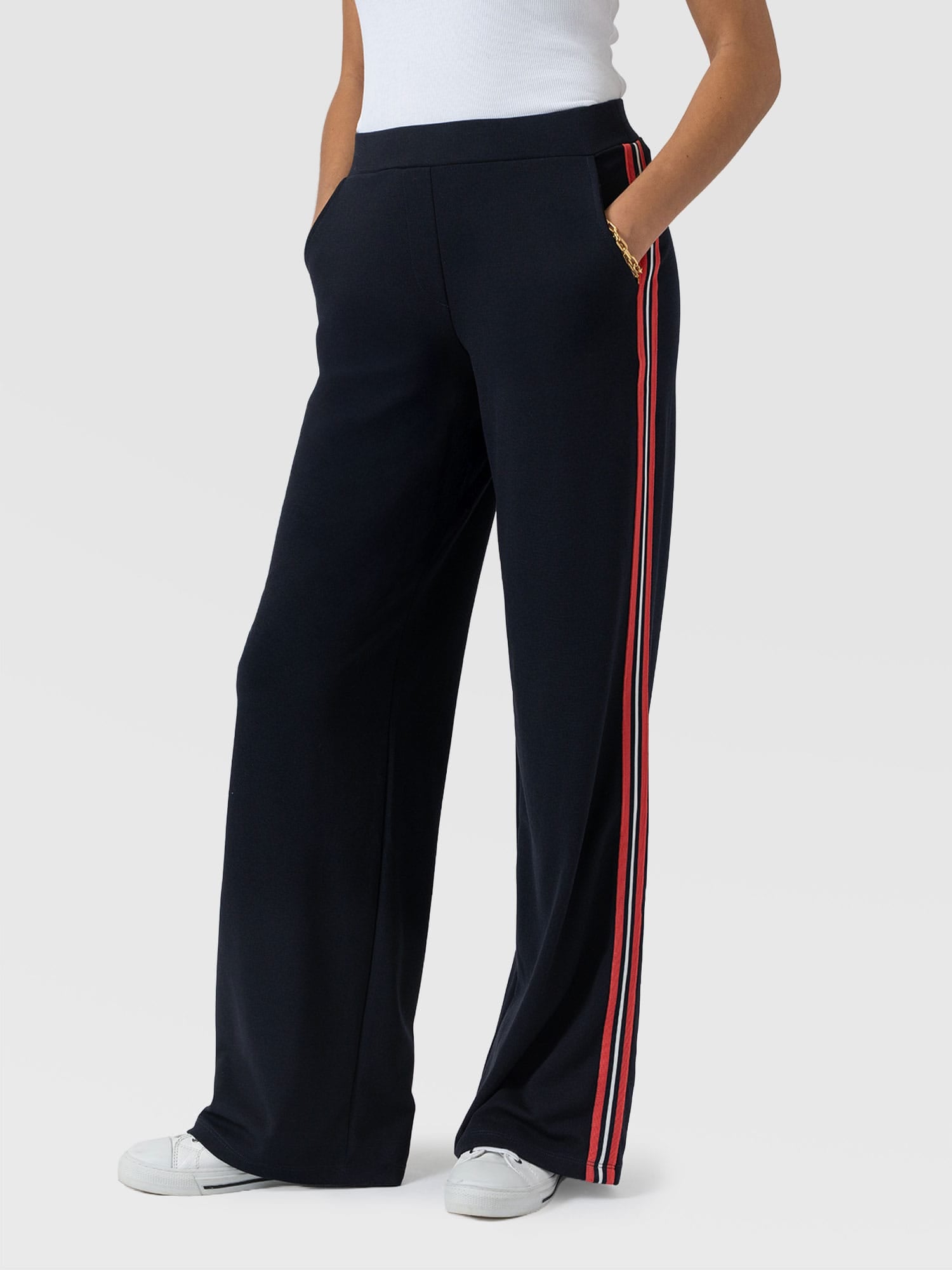Victory Straight Leg Pant Navy/Red Stripe - Women's Trousers | Saint + Sofia® UK