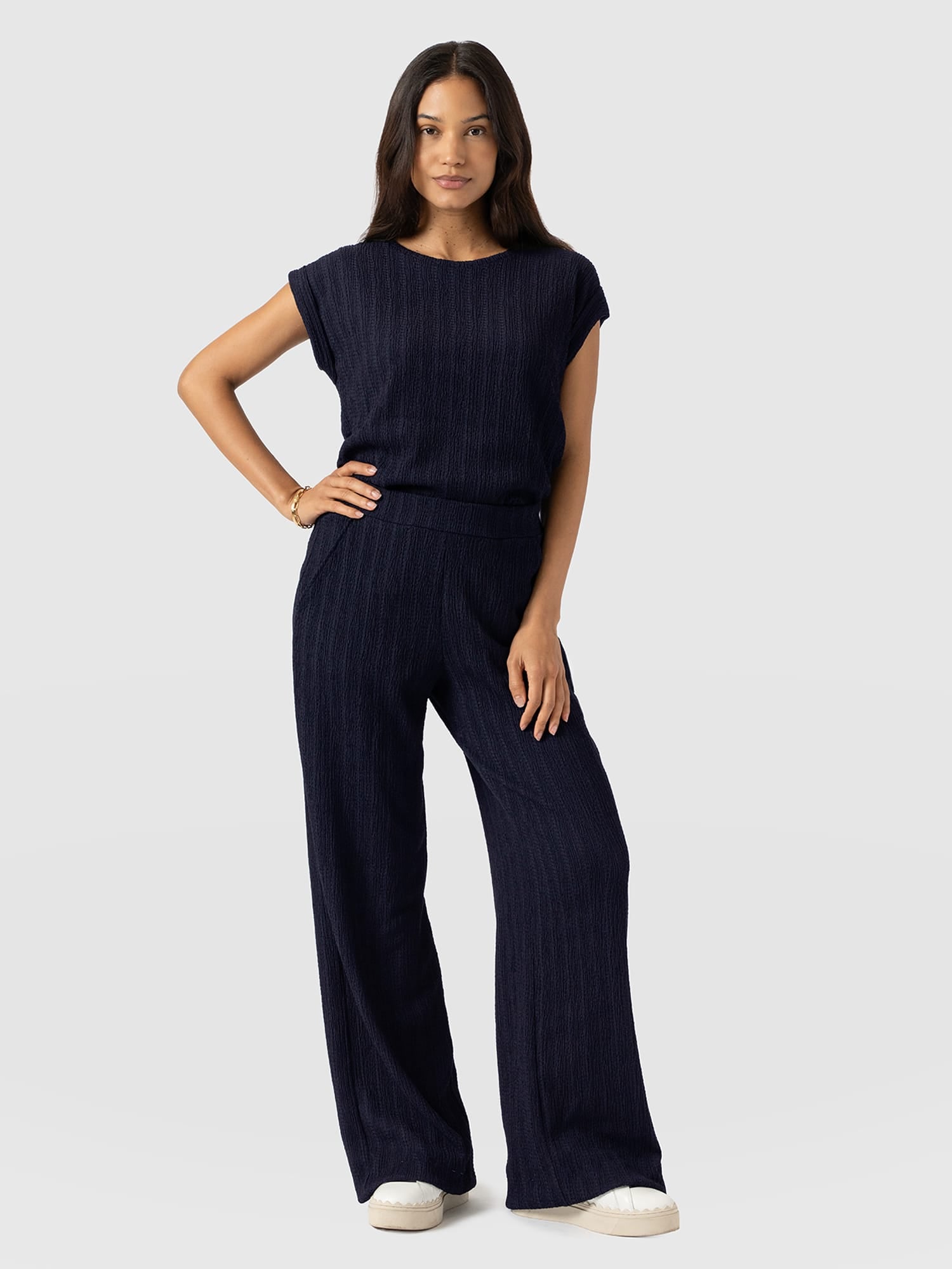 Victory Straight Leg Pant - Navy Textured - Women's Trousers | Saint + Sofia® UK