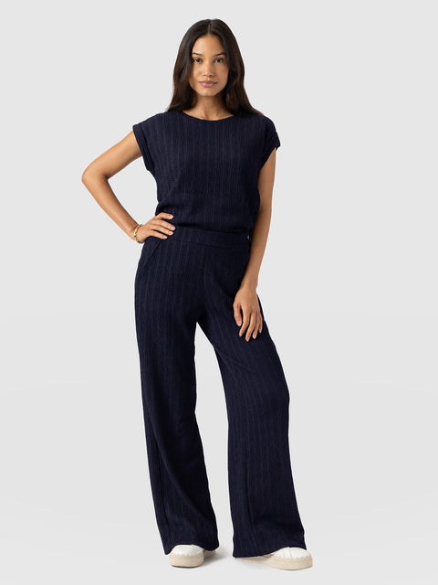 Victory Straight Leg Pant - Navy Textured - Women's Trousers | Saint + Sofia® UK