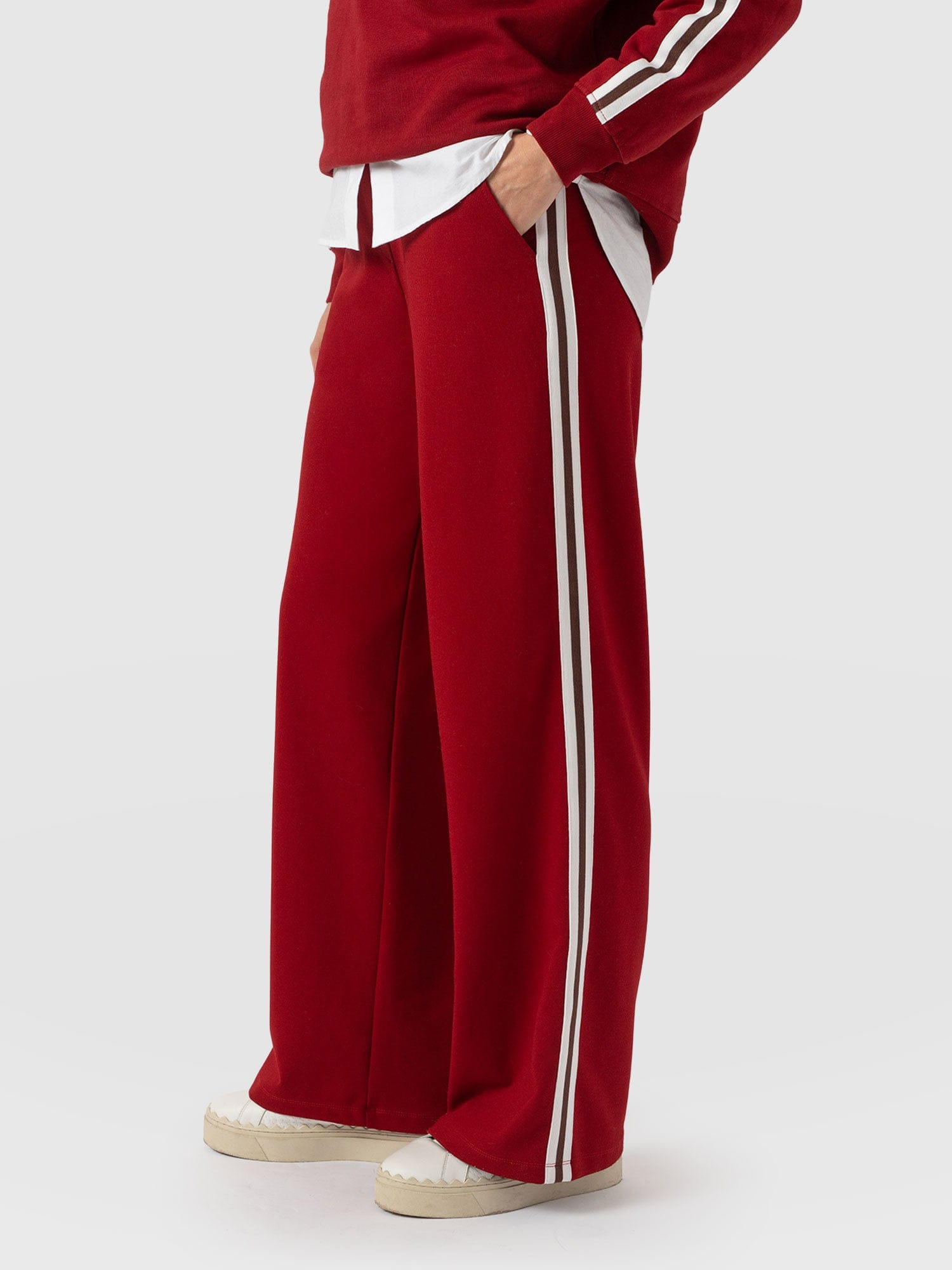 Victory Straight Leg Pant - Red - Brown Stripe - Women's Trousers | Saint + Sofia® UK