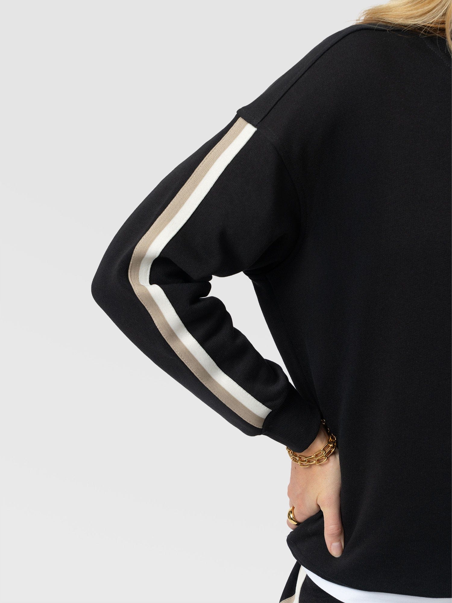 Victory Sweatshirt - Black - Cream/Beige Stripe