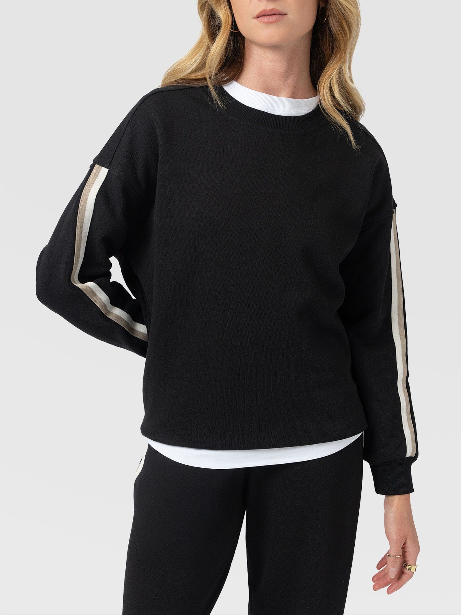 Victory Sweatshirt - Black - Cream/Beige Stripe - Women's Jumpers | Saint + Sofia® UK