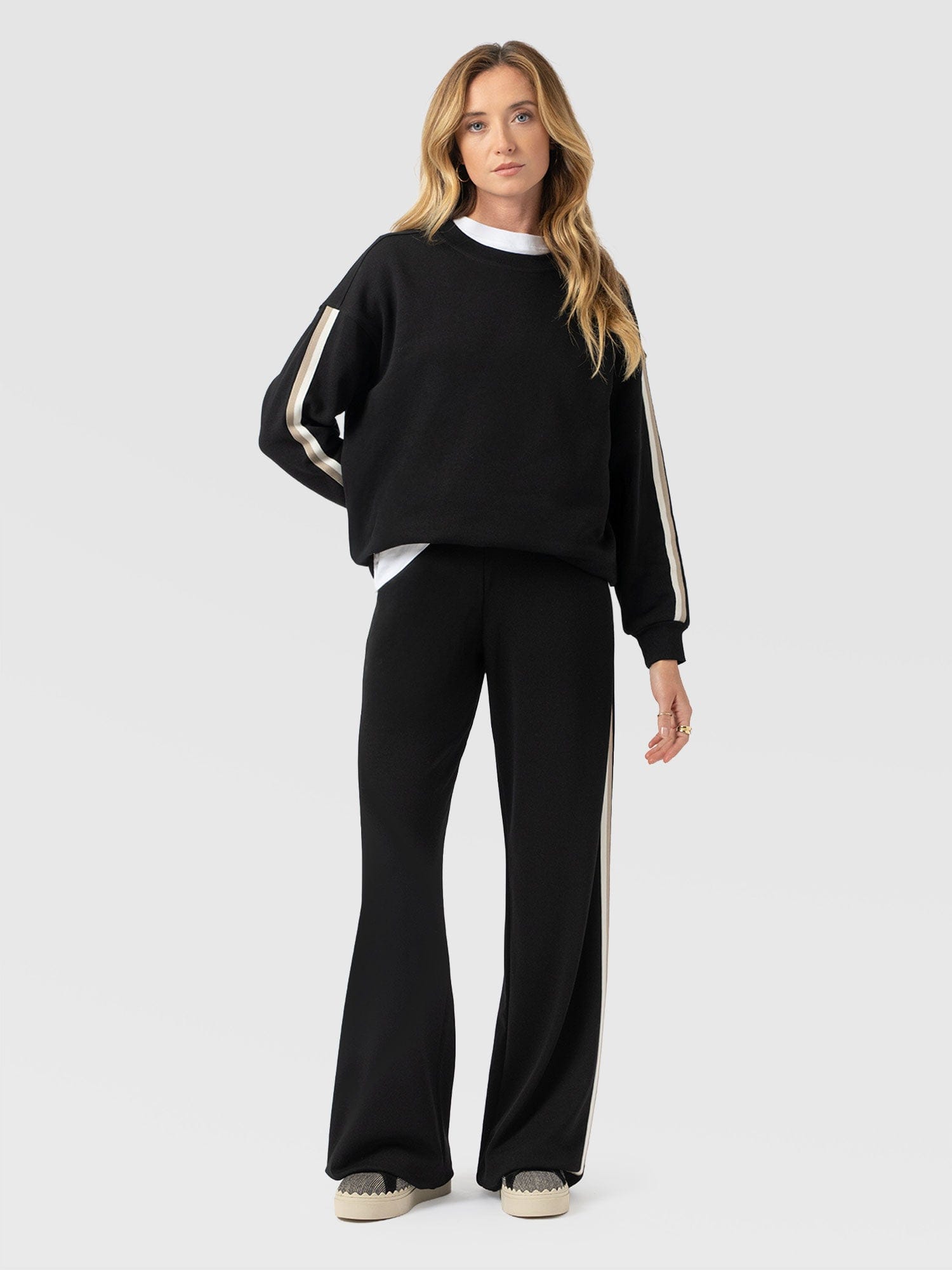 Victory Sweatshirt - Black - Cream/Beige Stripe