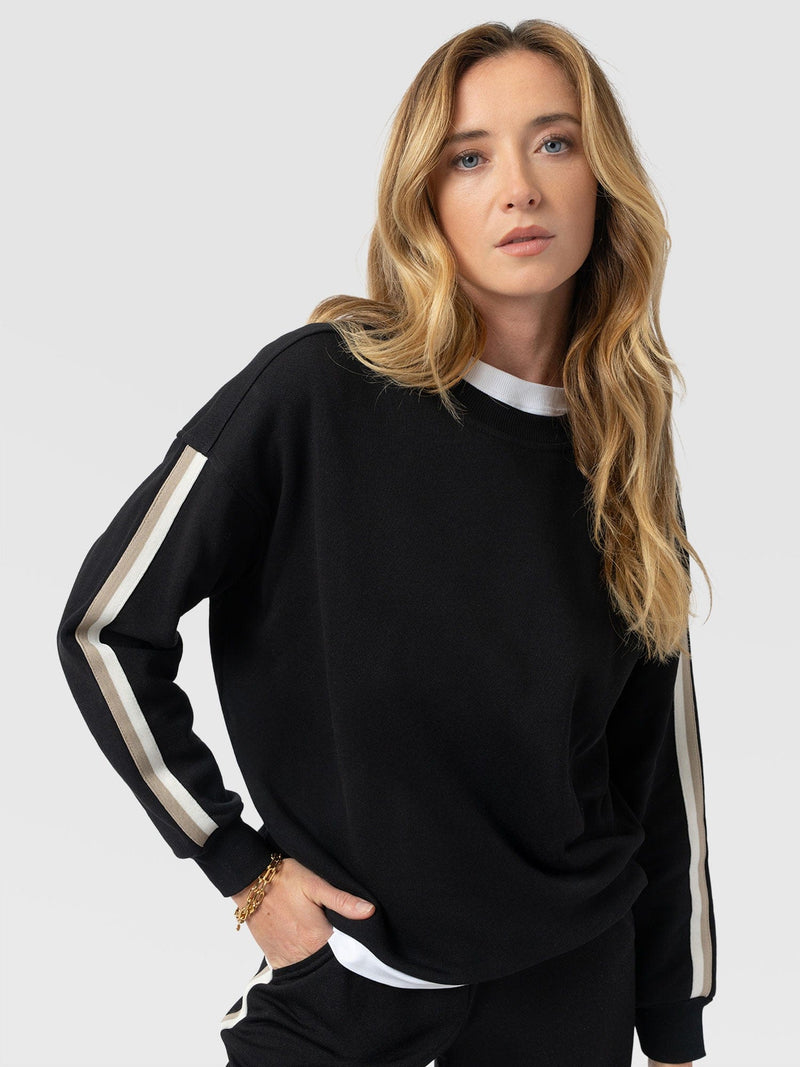 Hoxton Sweatshirt - Black - Cream/Beige Stripe - Women's Jumpers | Saint and Sofia® UK