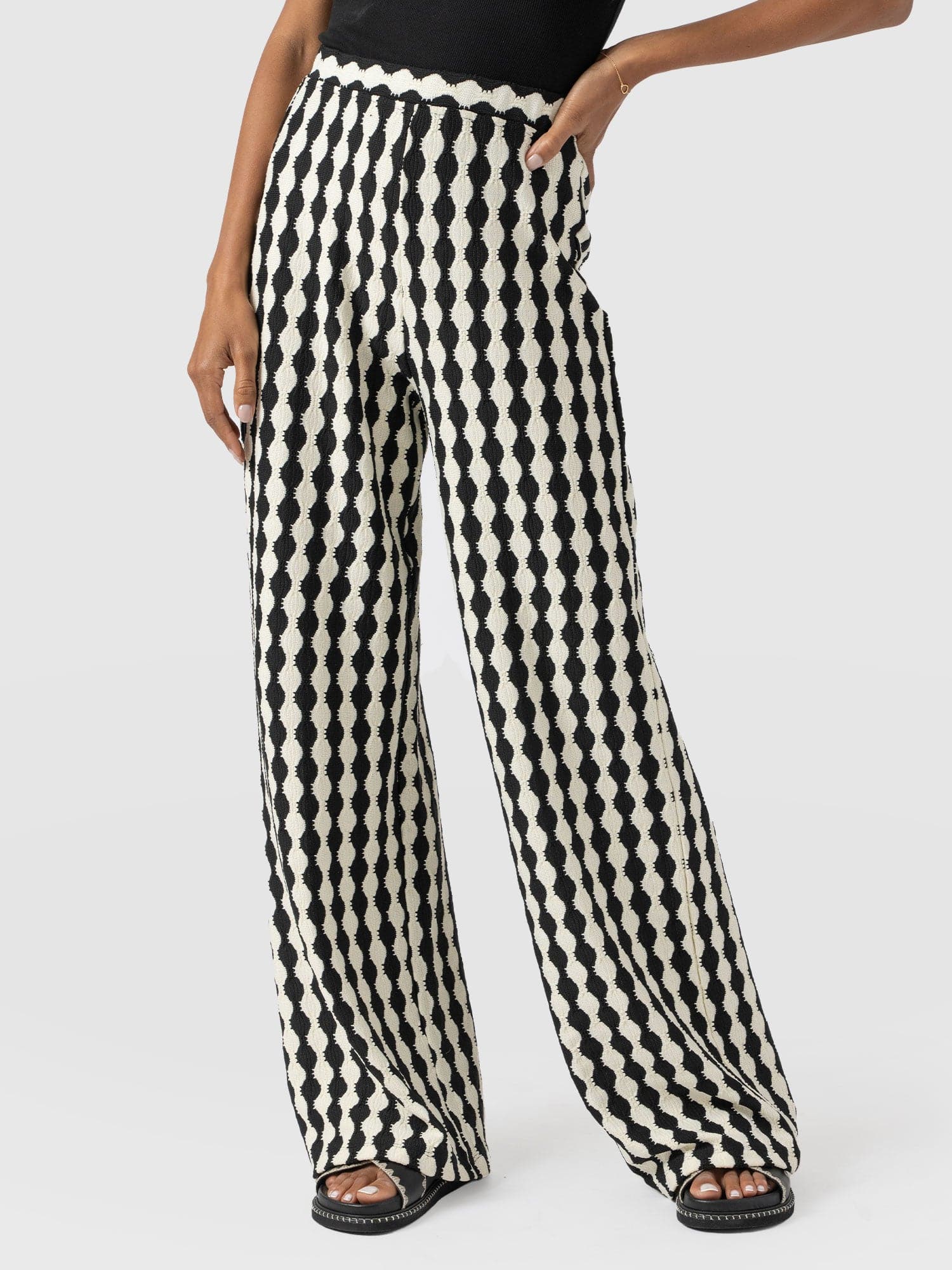 Victory Wide Leg Pant - Black/Cream
