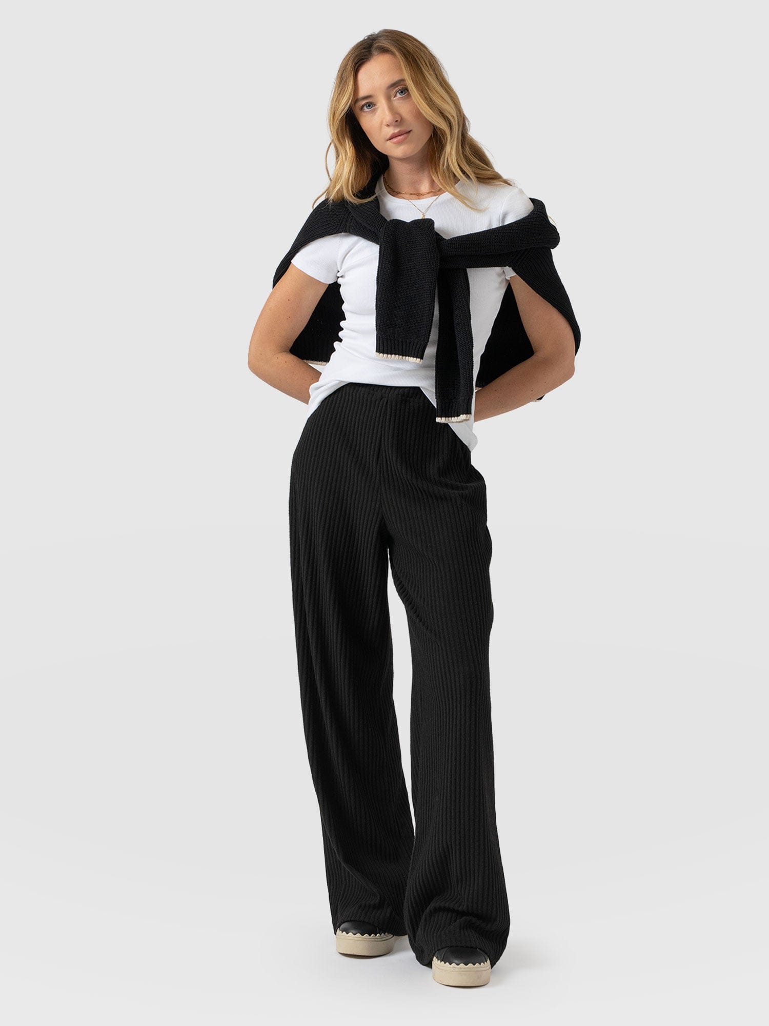 Victory Wide Leg Pant - Black Rib