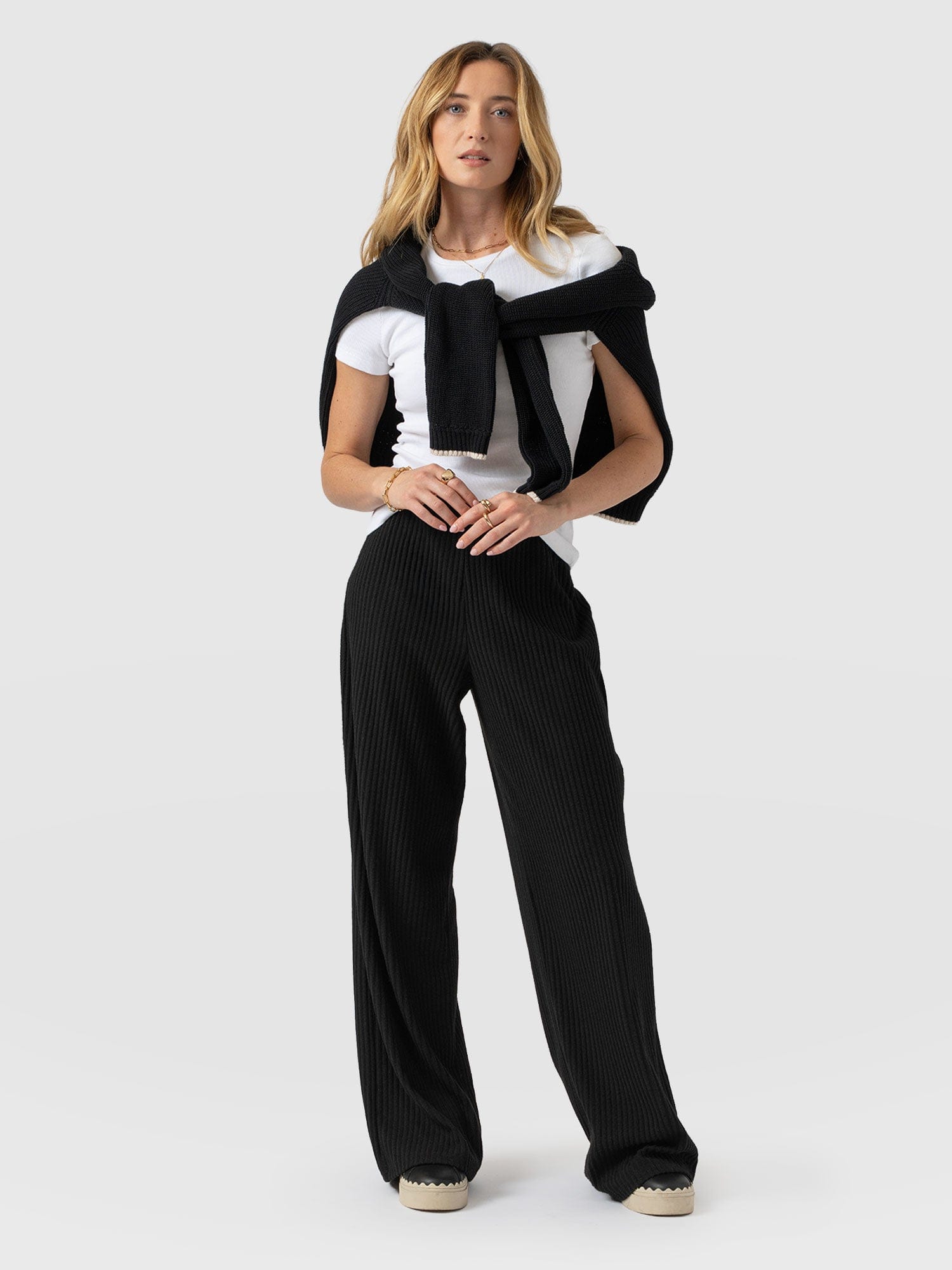 Victory Wide Leg Pant - Black Rib