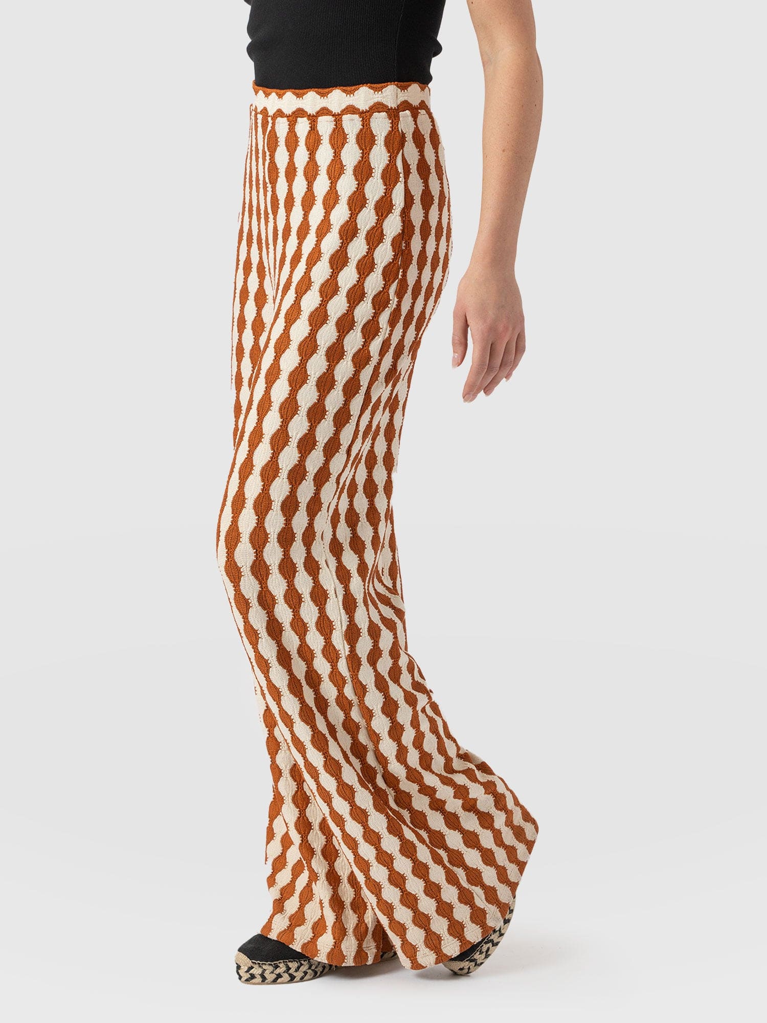 Victory Wide Leg Pant - Brown/Cream - Women's Trouserss | Saint + Sofia® UK
