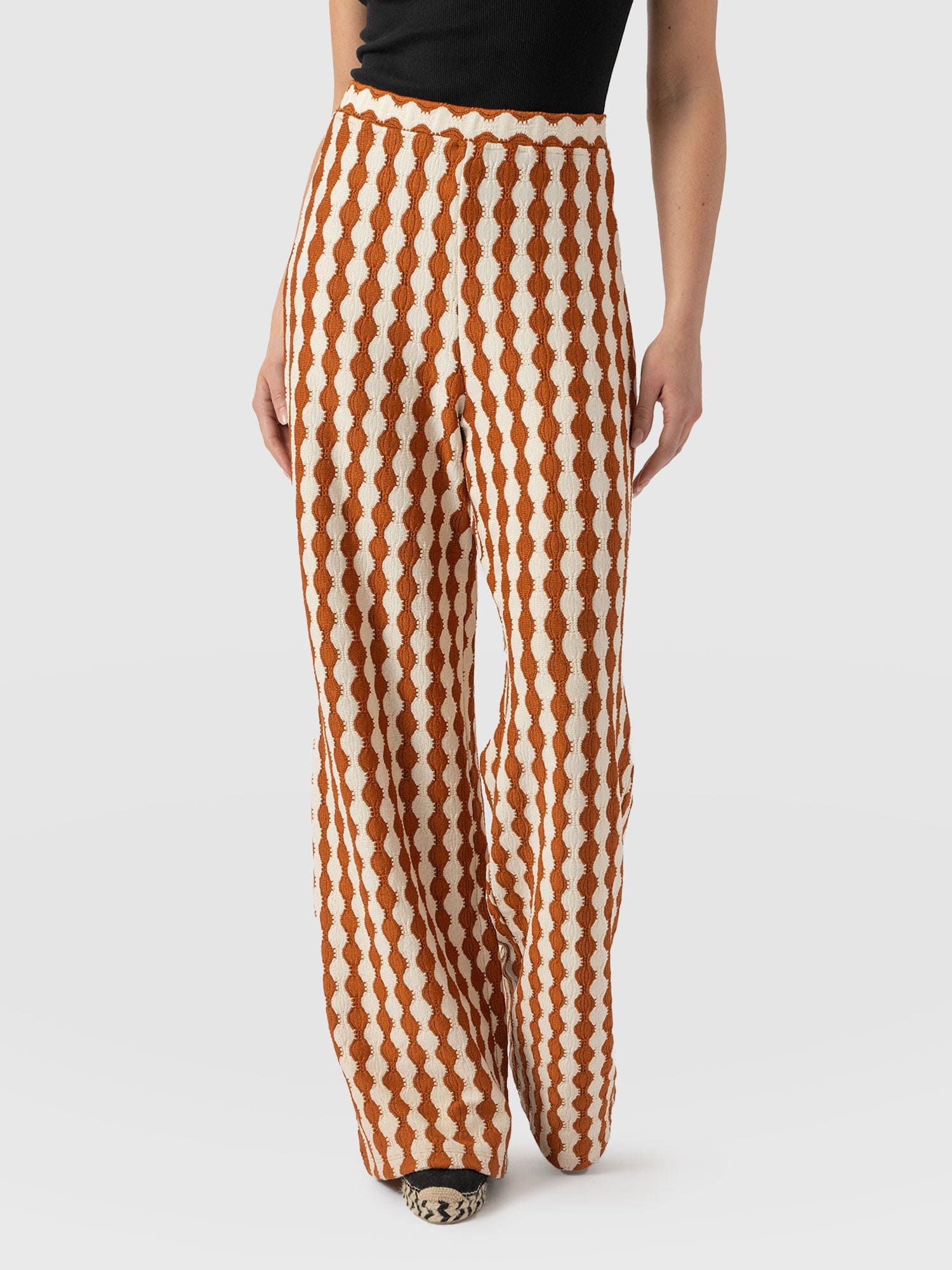 Victory Wide Leg Pant - Brown/Cream - Women's Trouserss | Saint + Sofia® UK