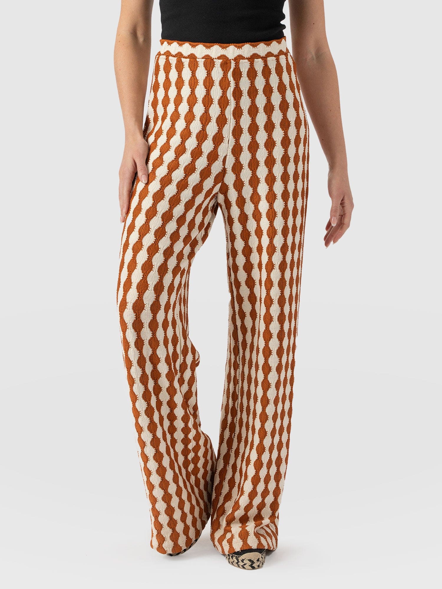 Victory Wide Leg Pant - Brown/Cream - Women's Trouserss | Saint + Sofia® UK