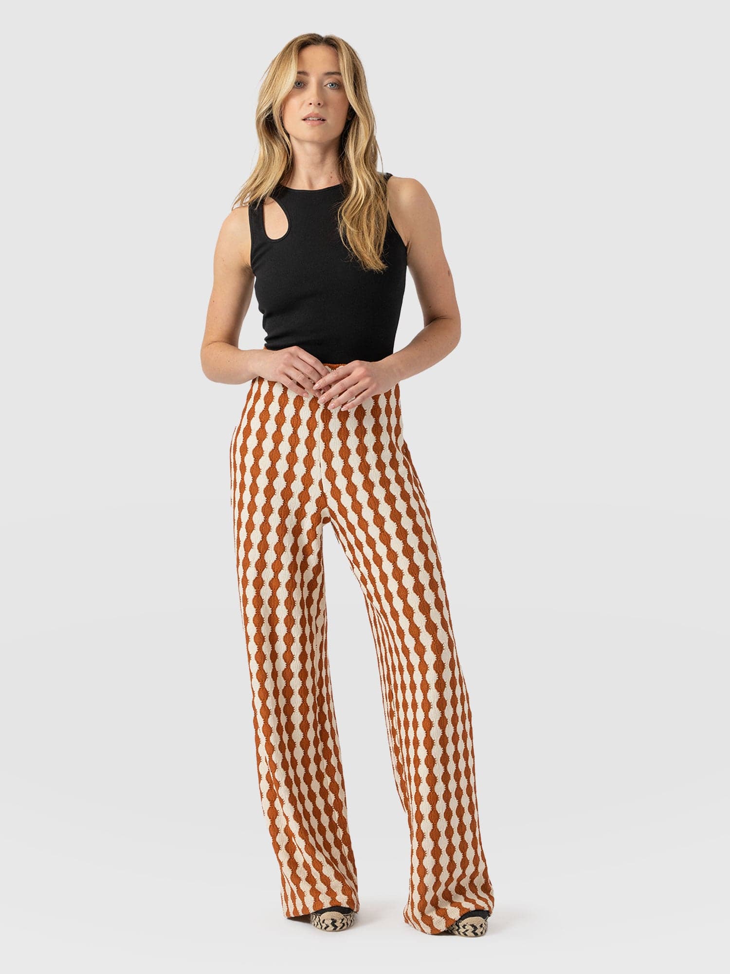 Victory Wide Leg Pant - Brown/Cream - Women's Trouserss | Saint + Sofia® UK