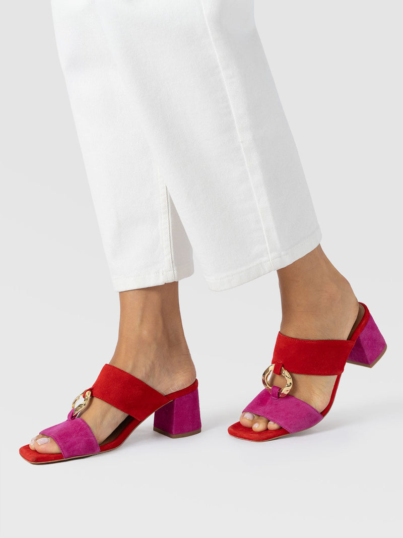 Vivienne Heeled Mules - Pink/Red