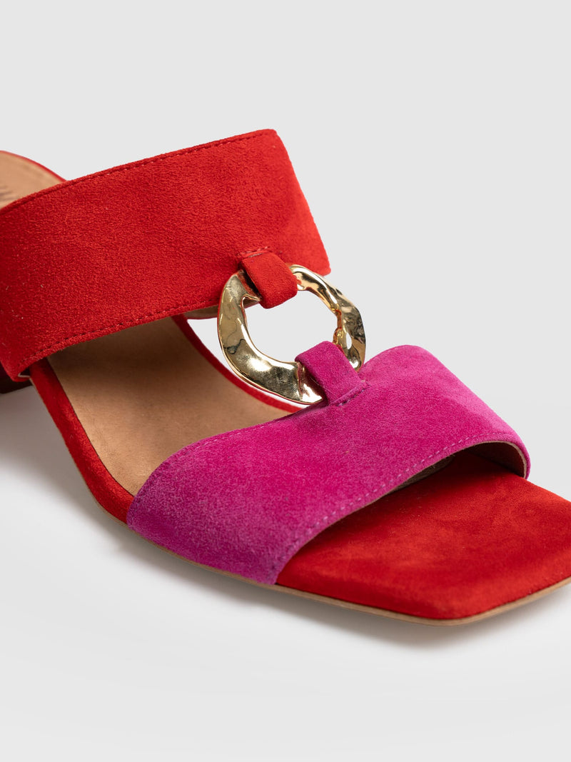 Vivienne Heeled Mules - Pink/Red