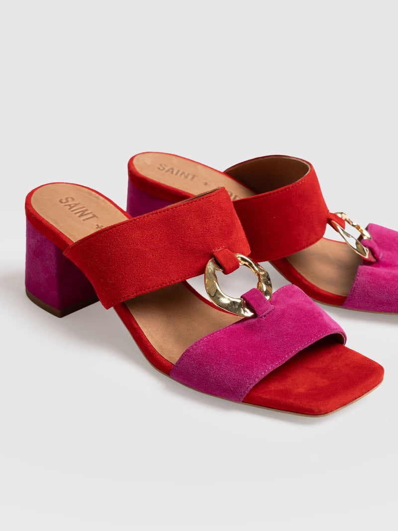 Vivienne Heeled Mules - Pink/Red