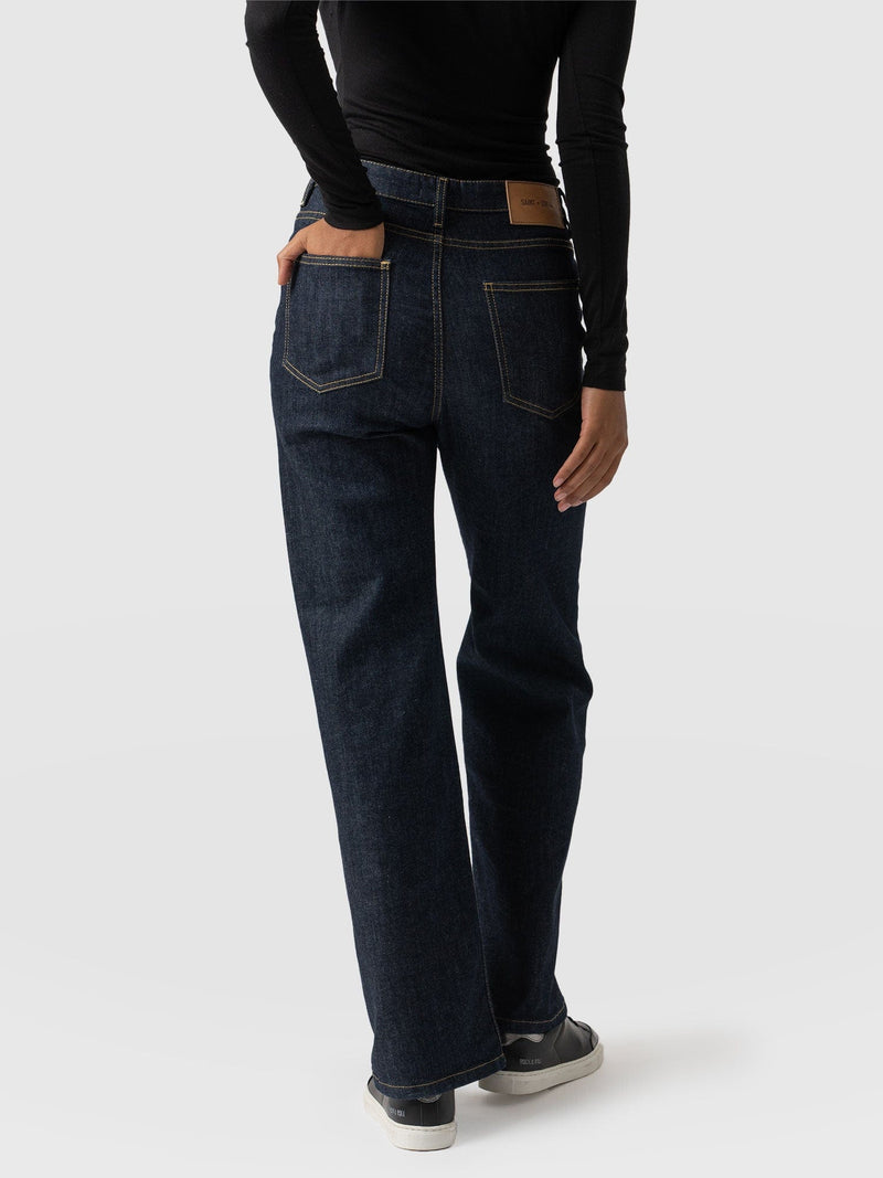 Wide Leg Button Fly Jean - Indigo Blue