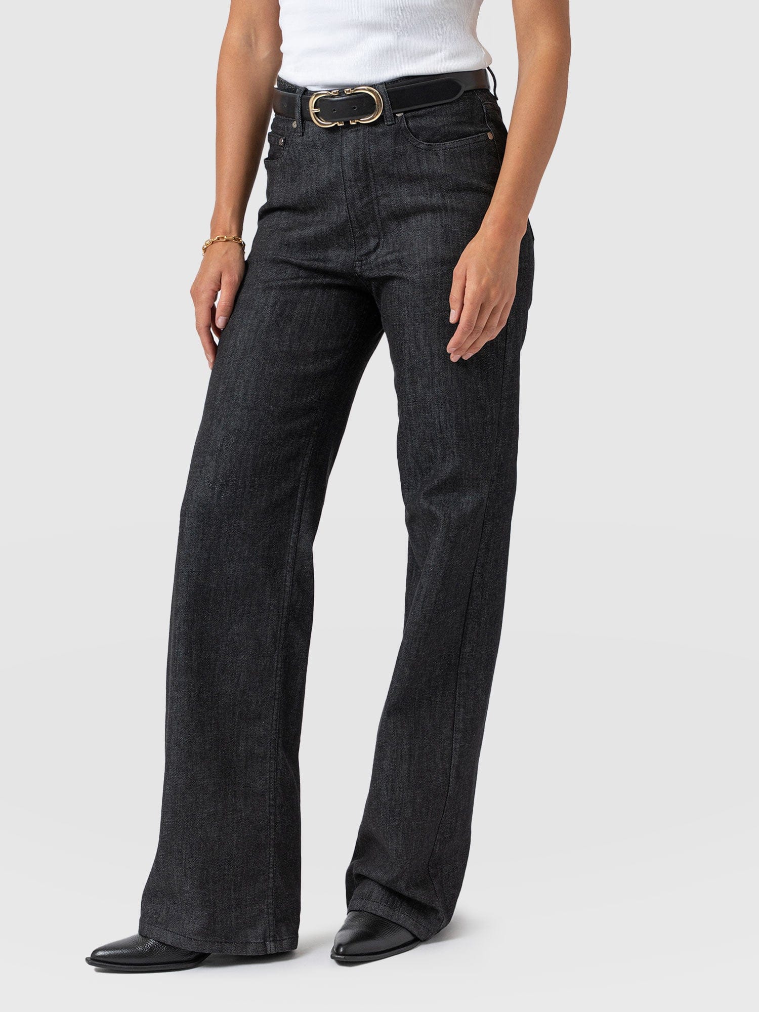 Wide Leg Flare Stretch Jeans Black Wash - Women's Jeans | Saint + Sofia® UK
