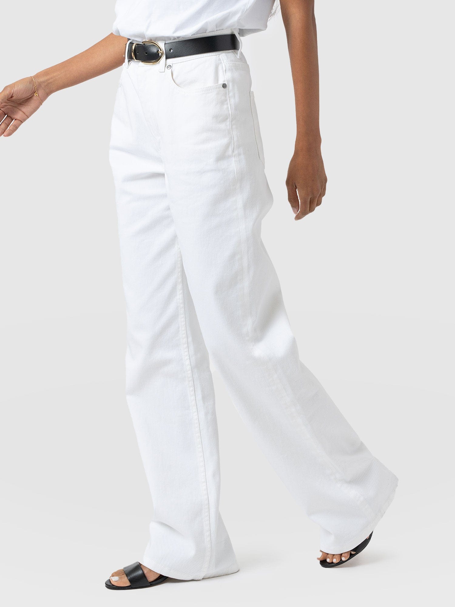 Adjustable Wide Leg Jean - White - Women's Denims | Saint + Sofia® UK