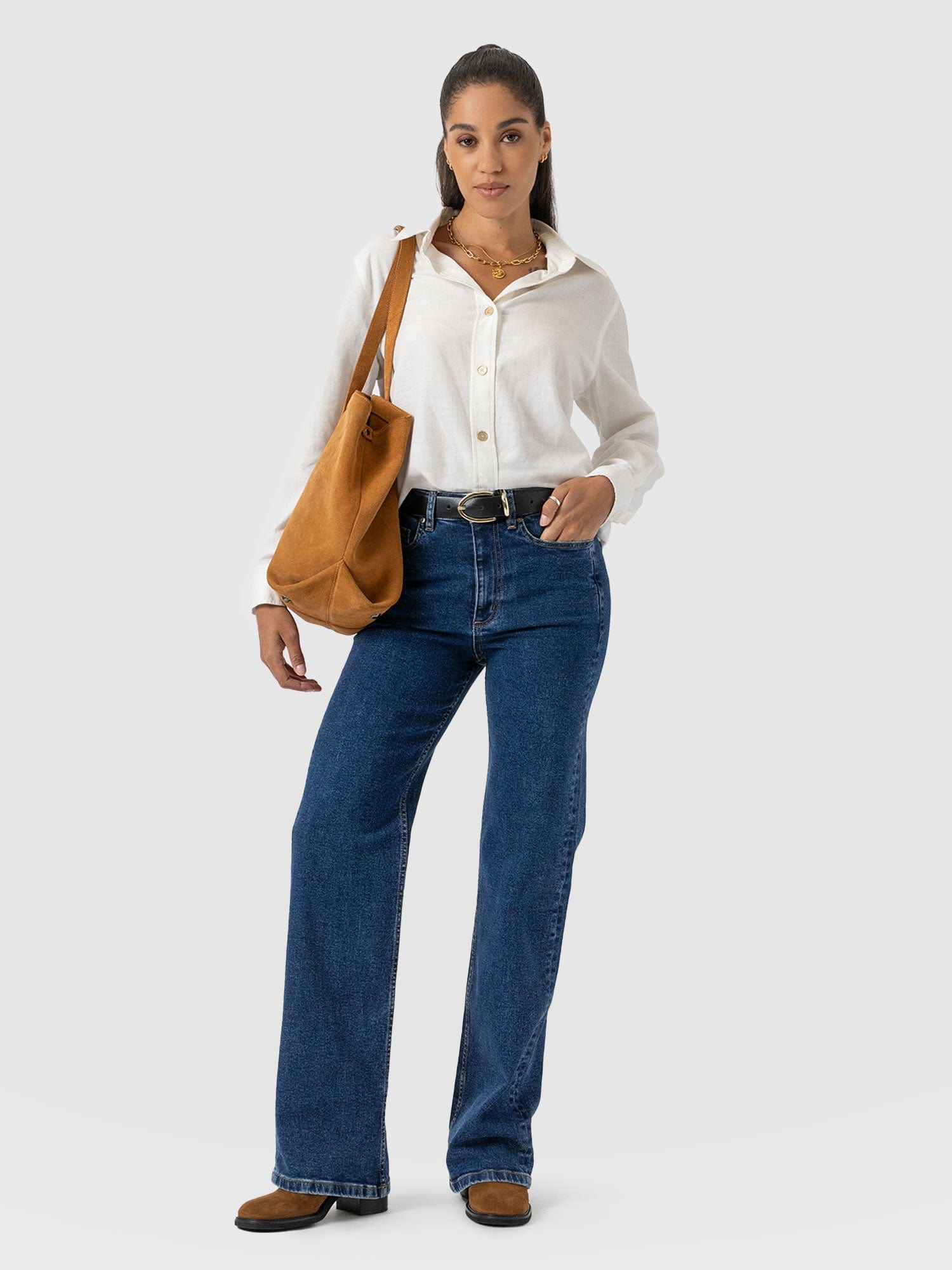 Wide Leg Jeans - Mid Blue