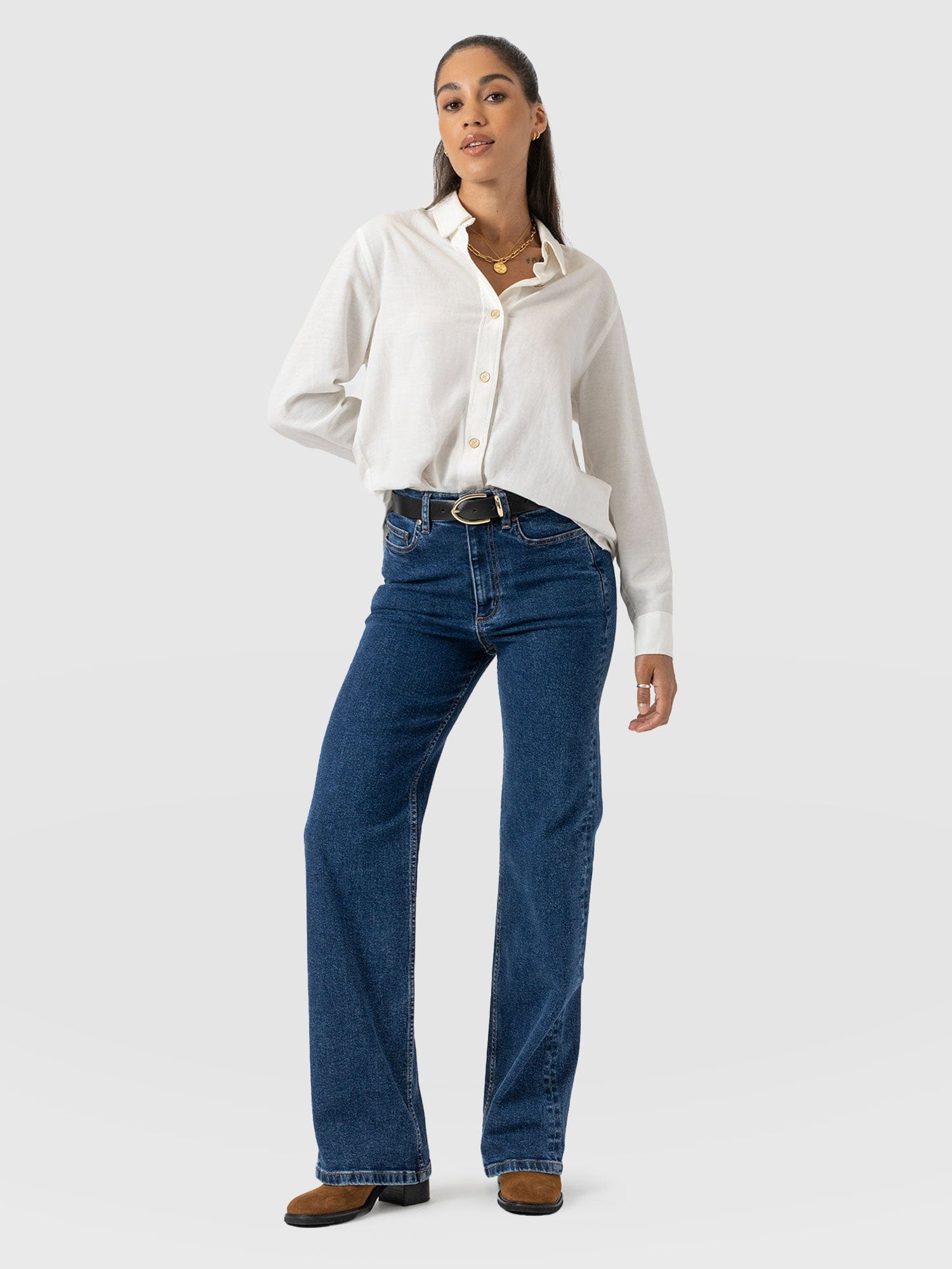 Wide Leg Jeans - Mid Blue