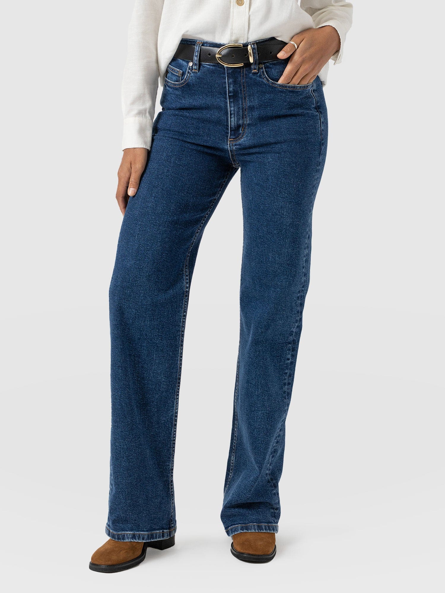 Wide Leg Jeans - Mid Blue
