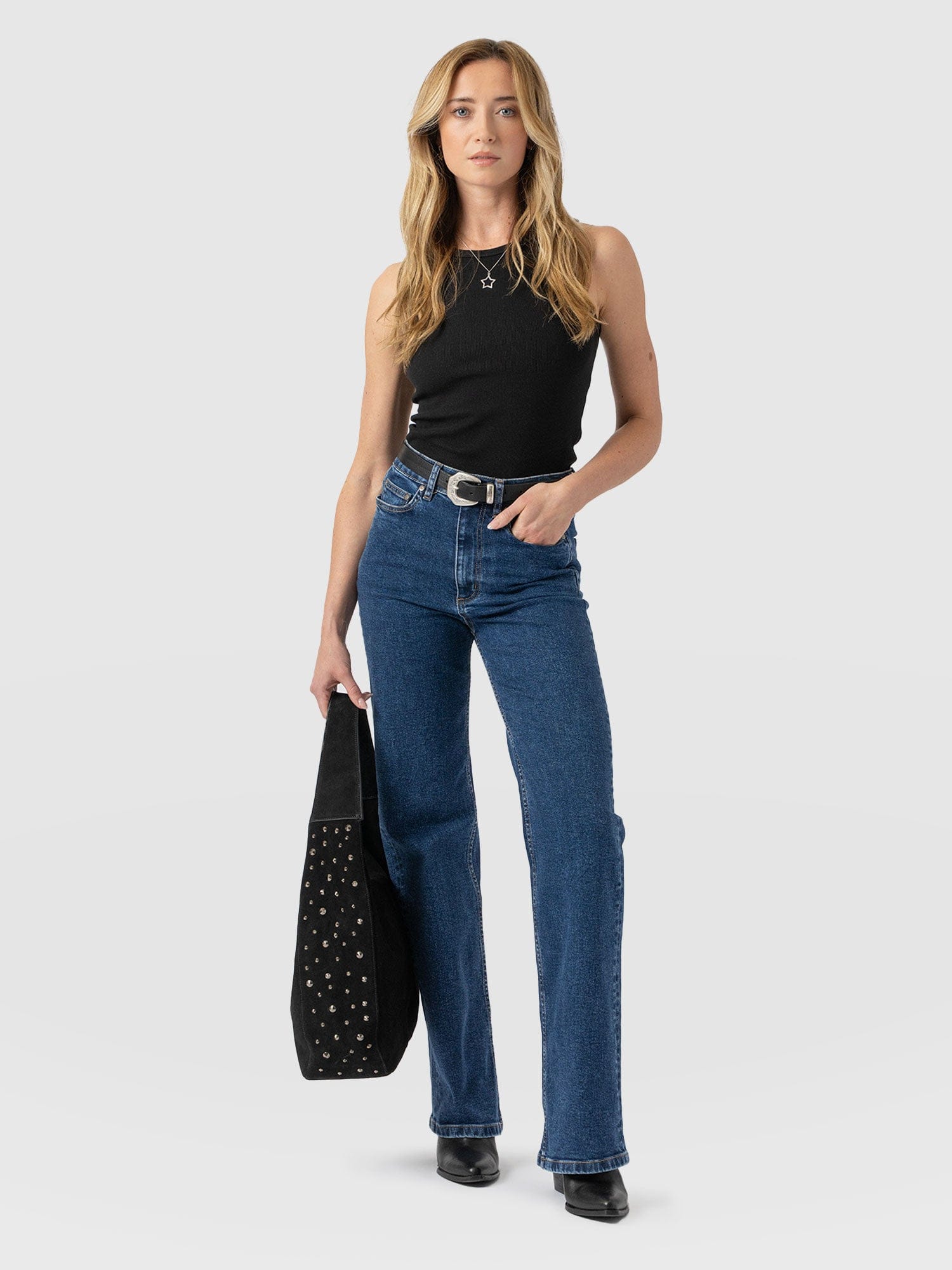 Wide Leg Jeans - Mid Blue