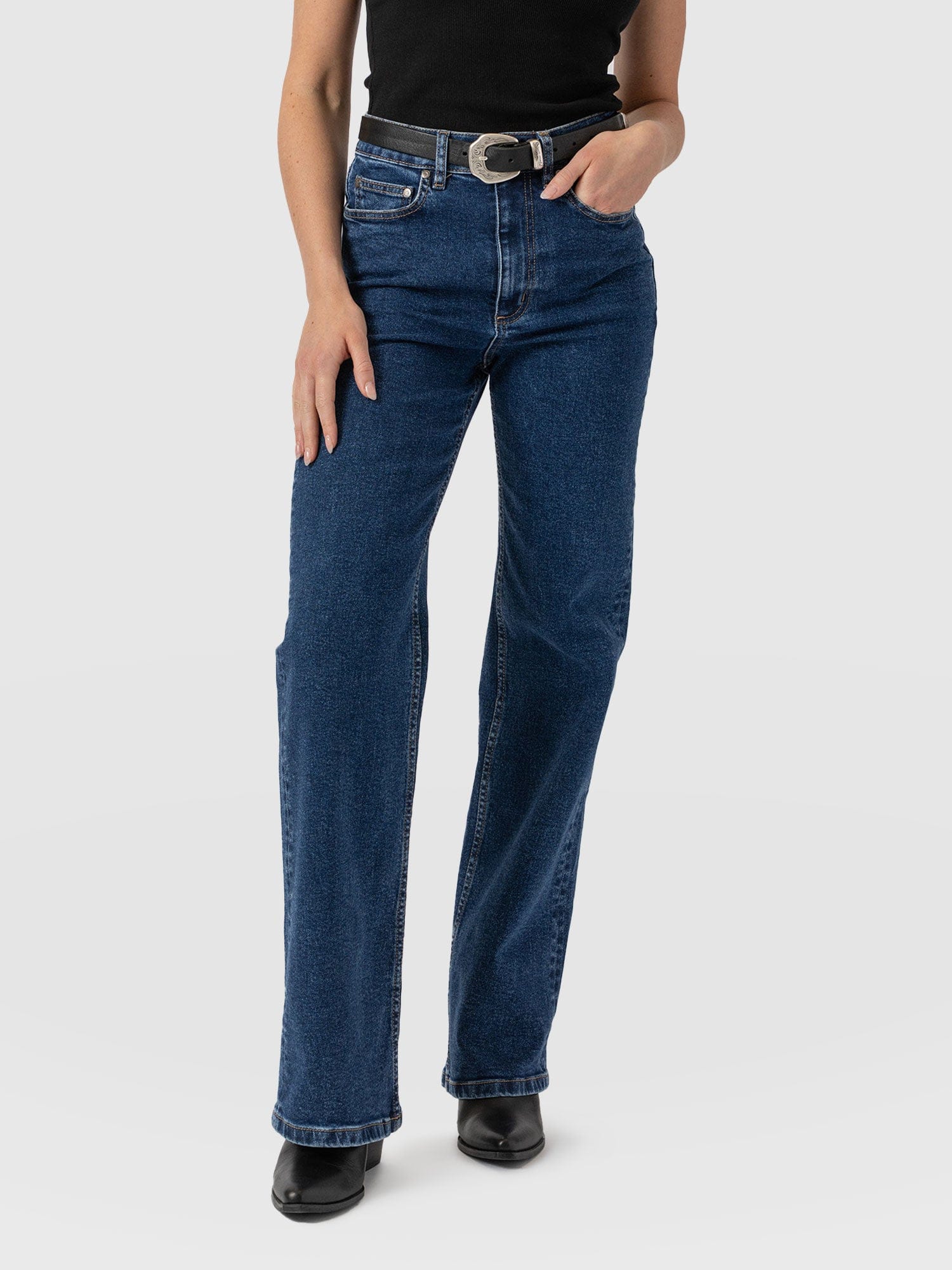 Wide Leg Jeans - Mid Blue