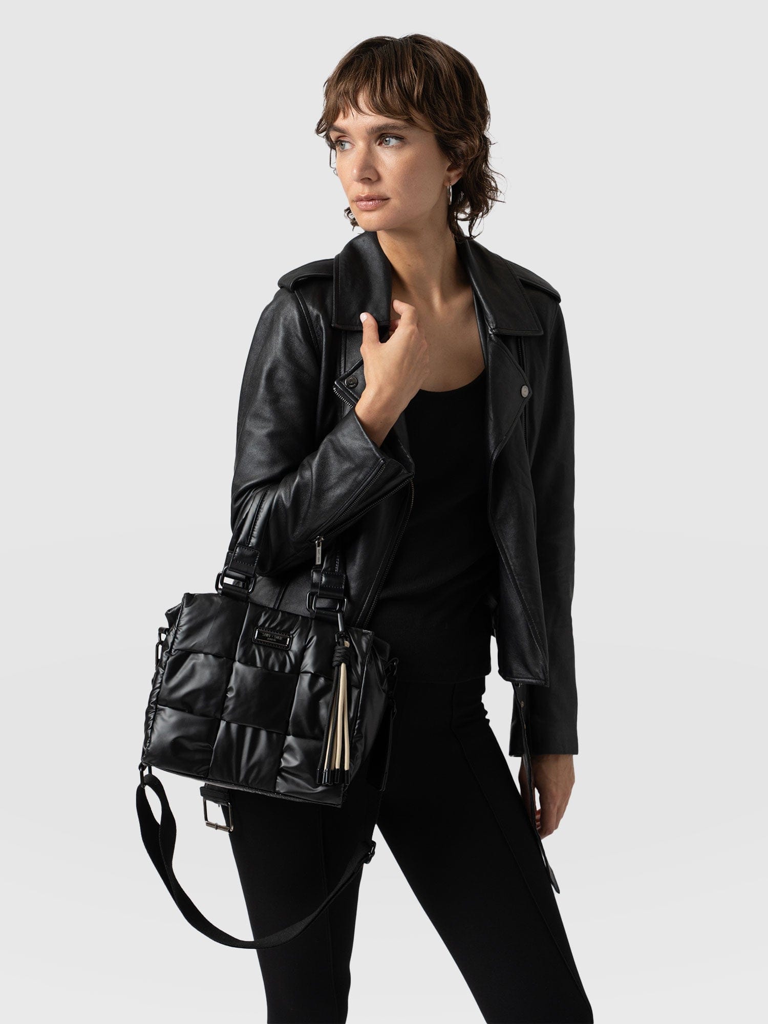 Woven Mini Penny Tote Bag - Gloss Black