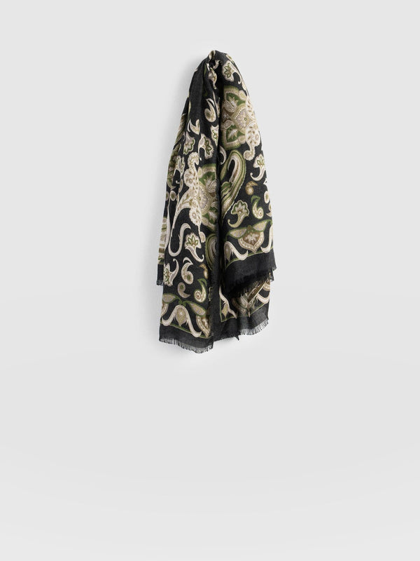 Wren Paisley Scarf - Black/Green