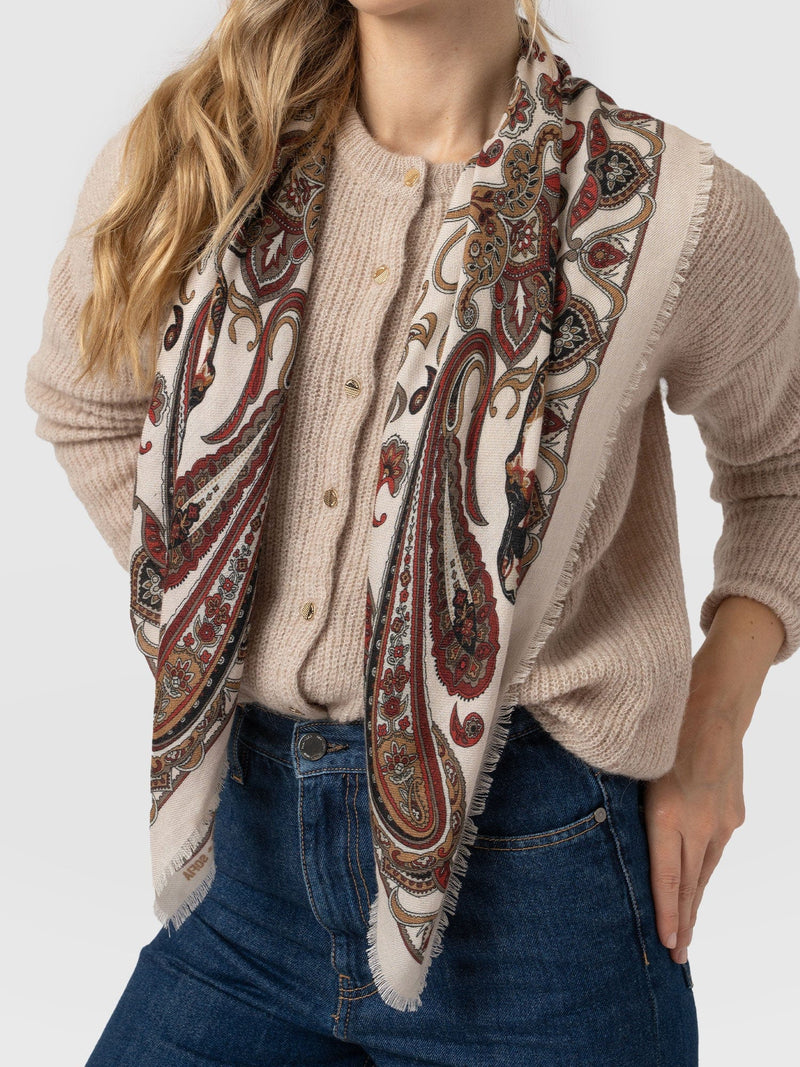 Wren Paisley Scarf - Cream/Burgundy