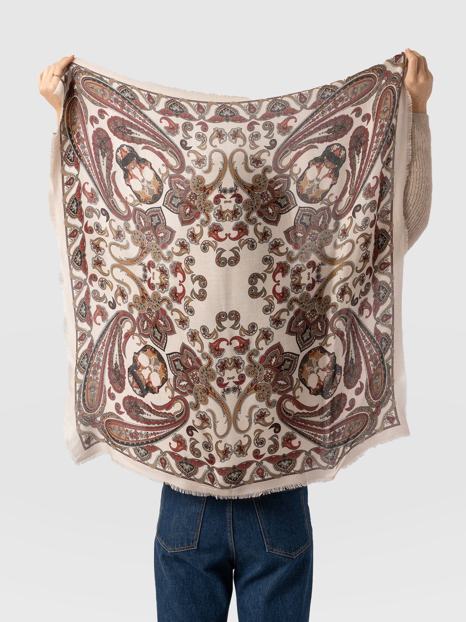 Wren Paisley Scarf - Cream/Burgundy