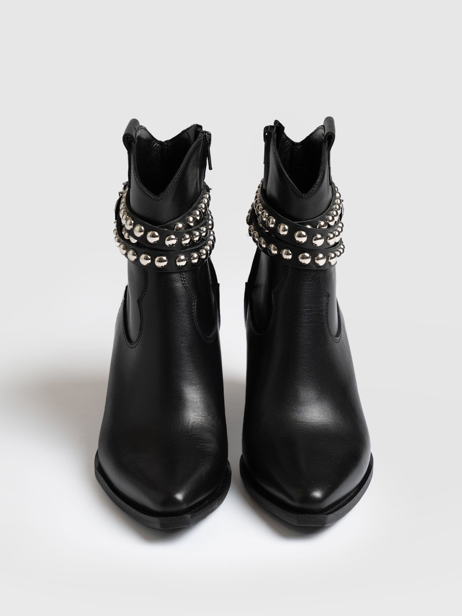 Black leather studded ankle 2024 boots