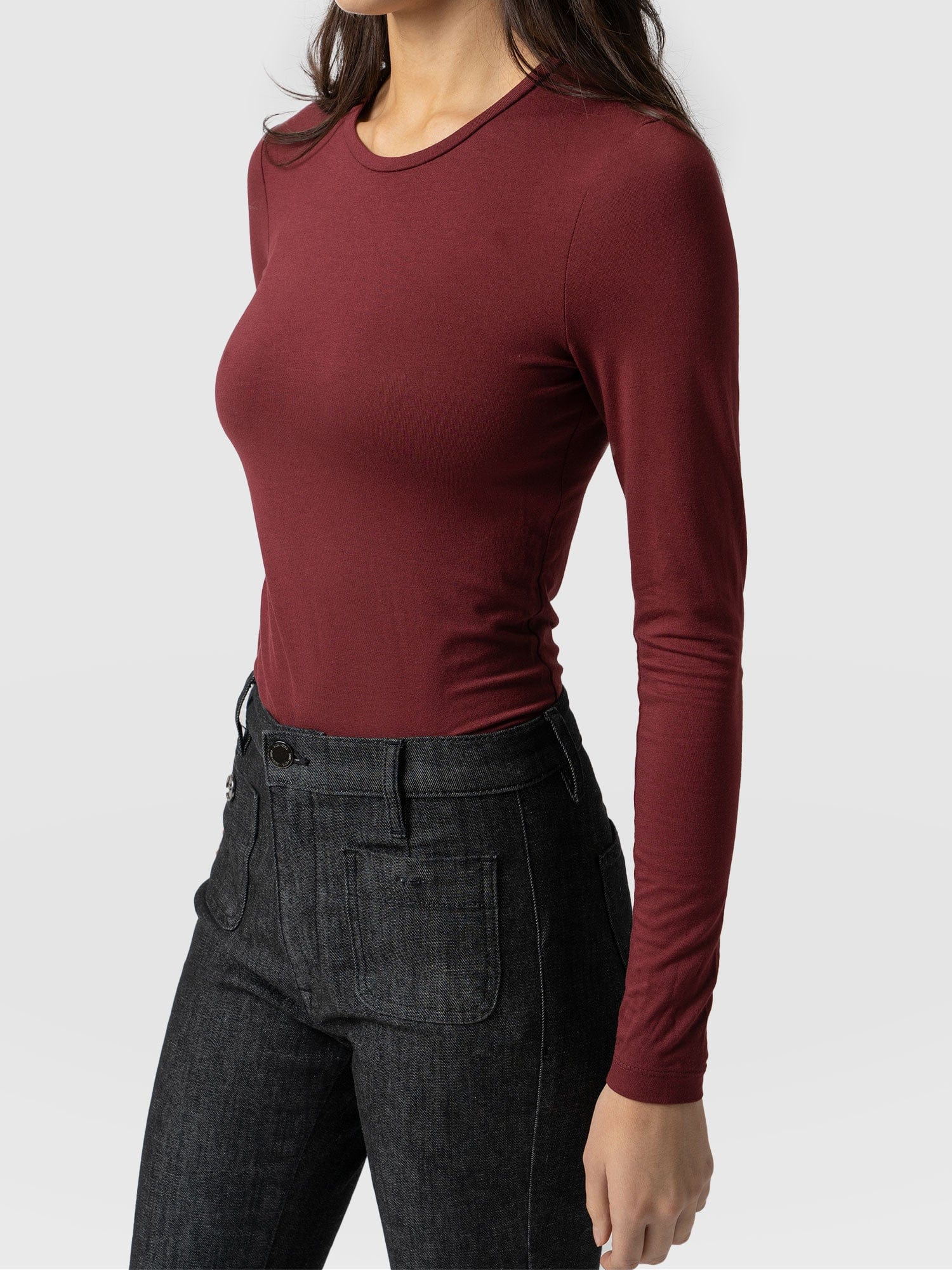 Austen Crew Neck Tee Burgundy - Women's T-Shirts | Saint + Sofia® UK