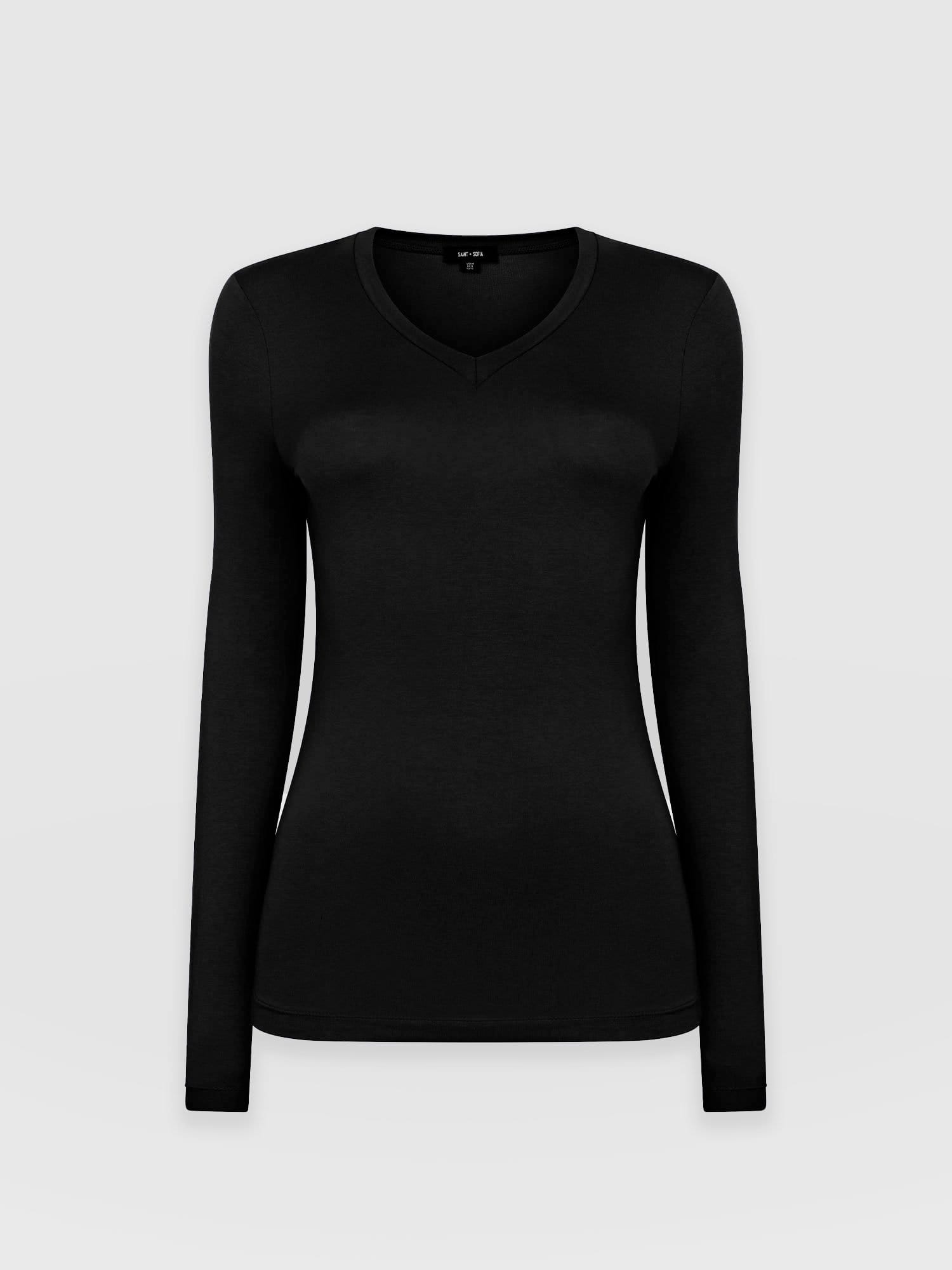 Austen V Neck Tee Black - Women's T-Shirts | Saint and Sofia® UK