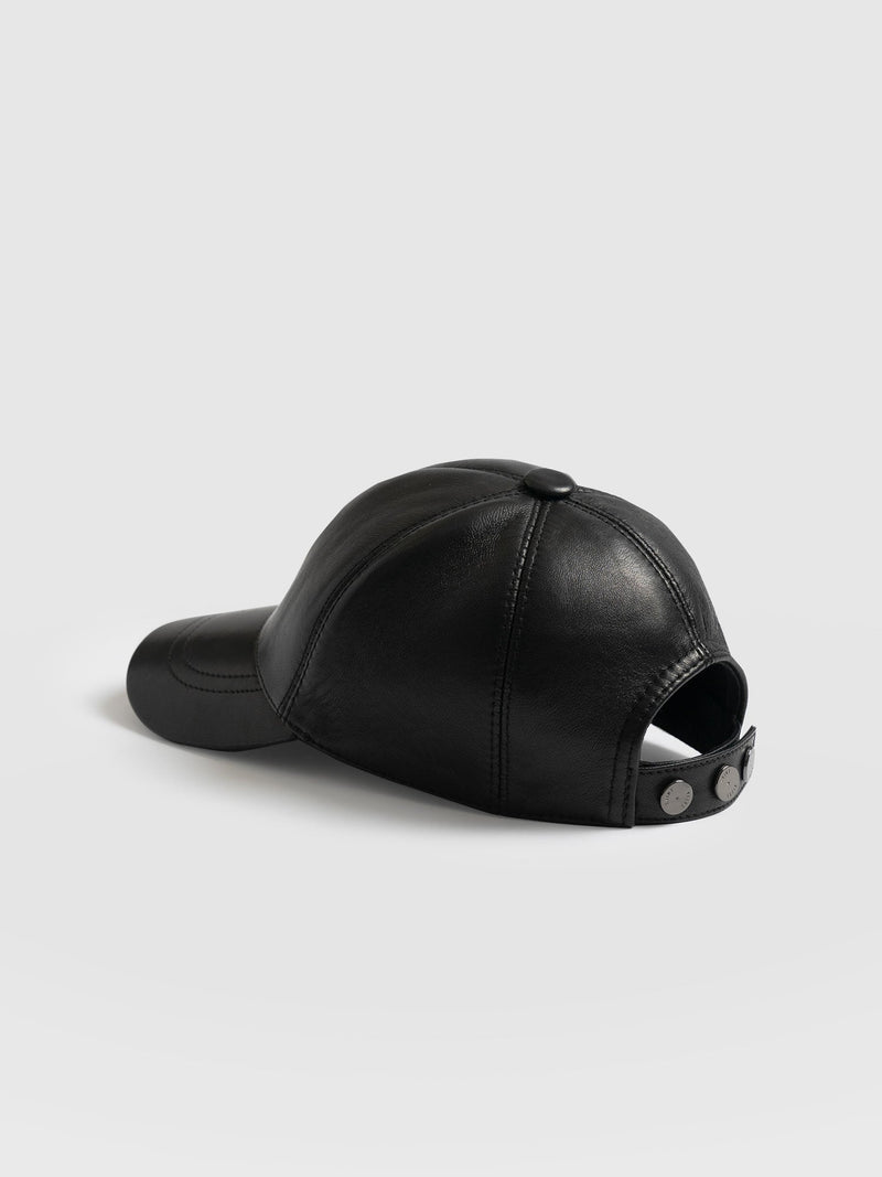 Avalon Leather Baseball Cap - Black