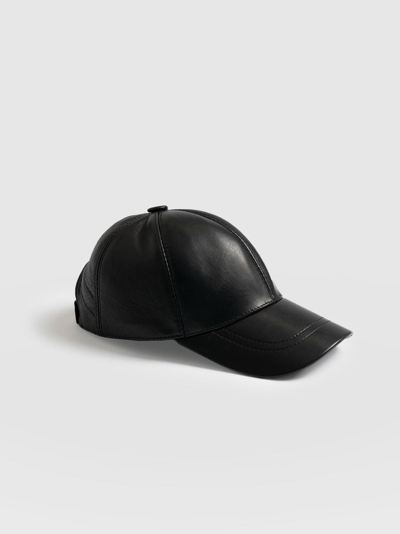 Avalon Leather Baseball Cap - Black