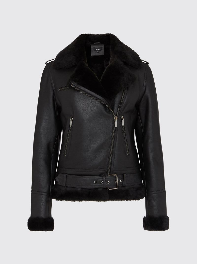 I.Code black leather jacket with chain on collar
