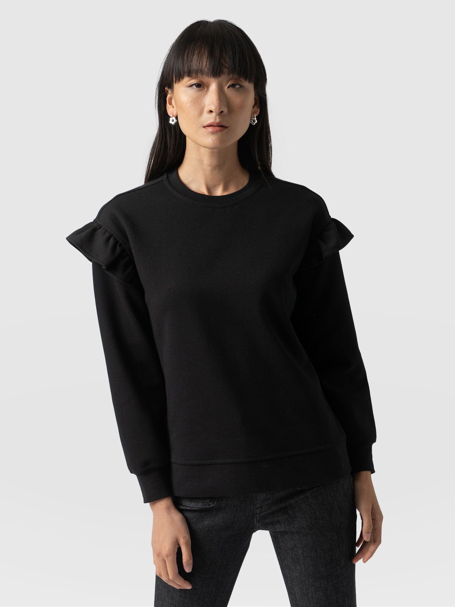 Black ruffle outlet sleeve sweater