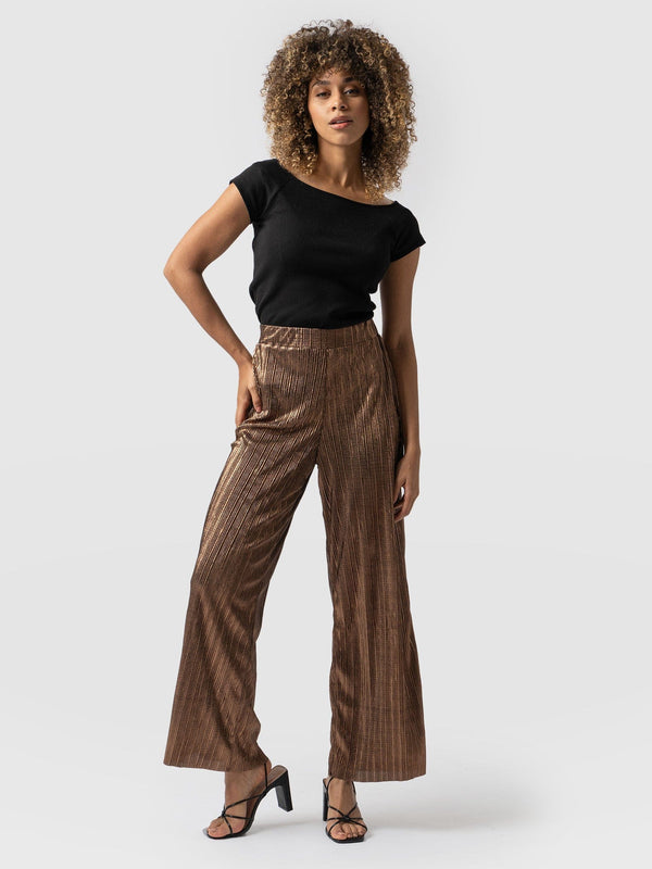 Betty Wide Leg Pant - Bronze Plisse