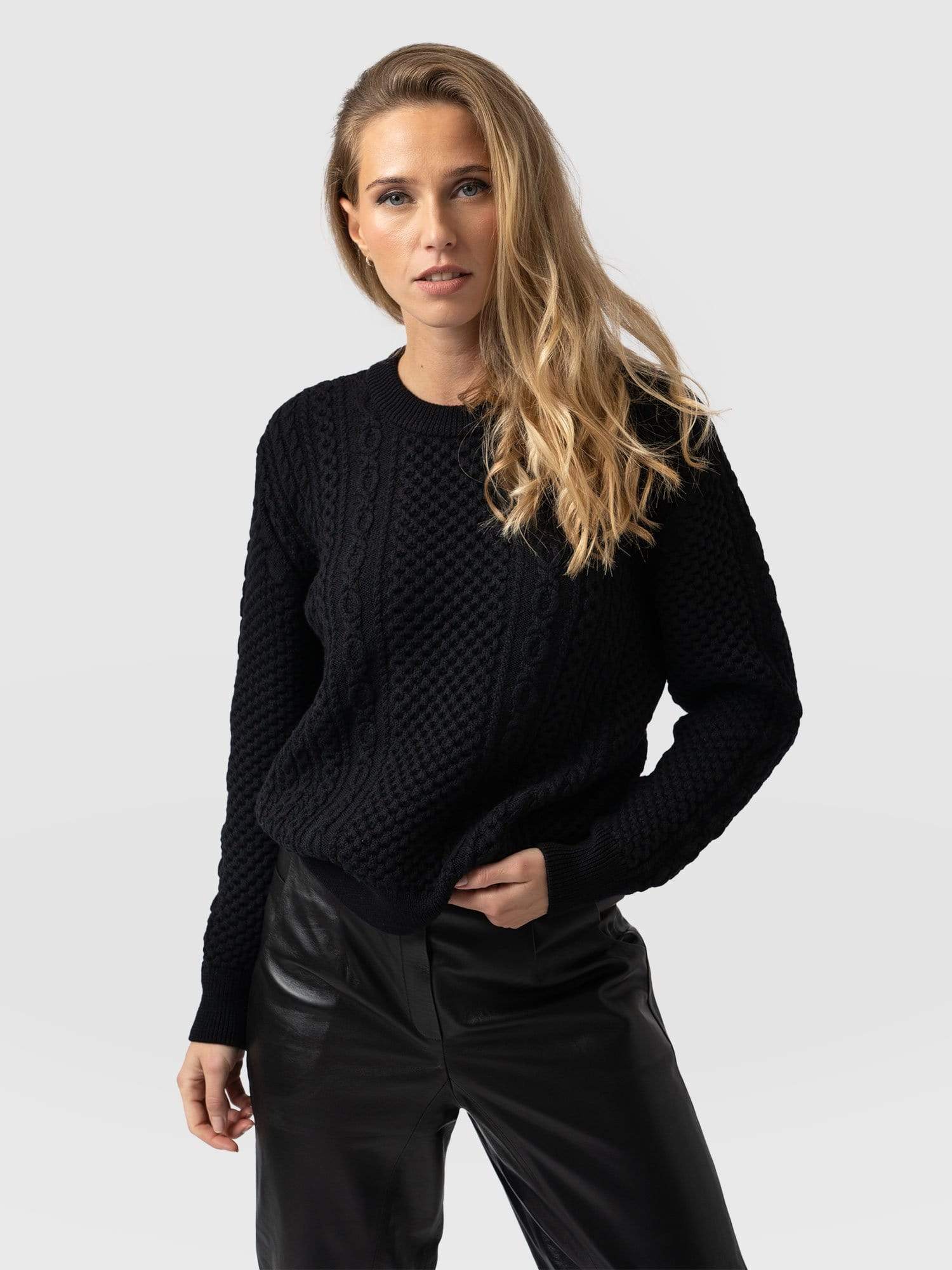 Billie Aran Knit Jumper Black