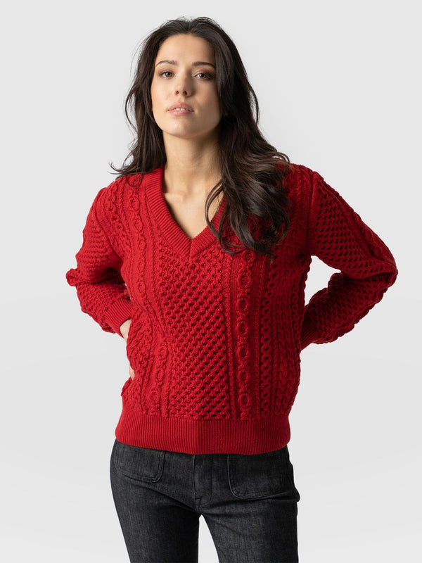 Billie Aran Short Knit Jumper - Red