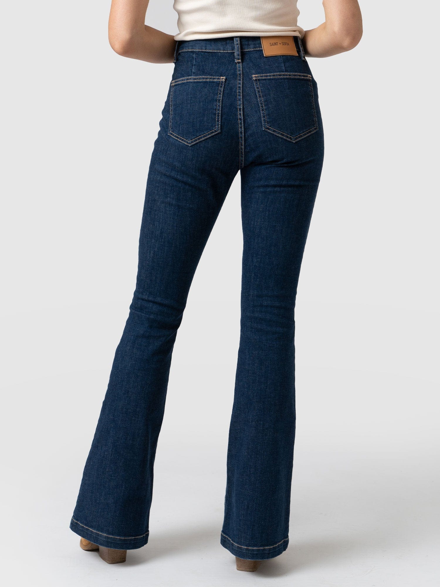 Bowie Stretch Flare Jeans Mid Blue - Women's Jeans | Saint + Sofia® UK ...