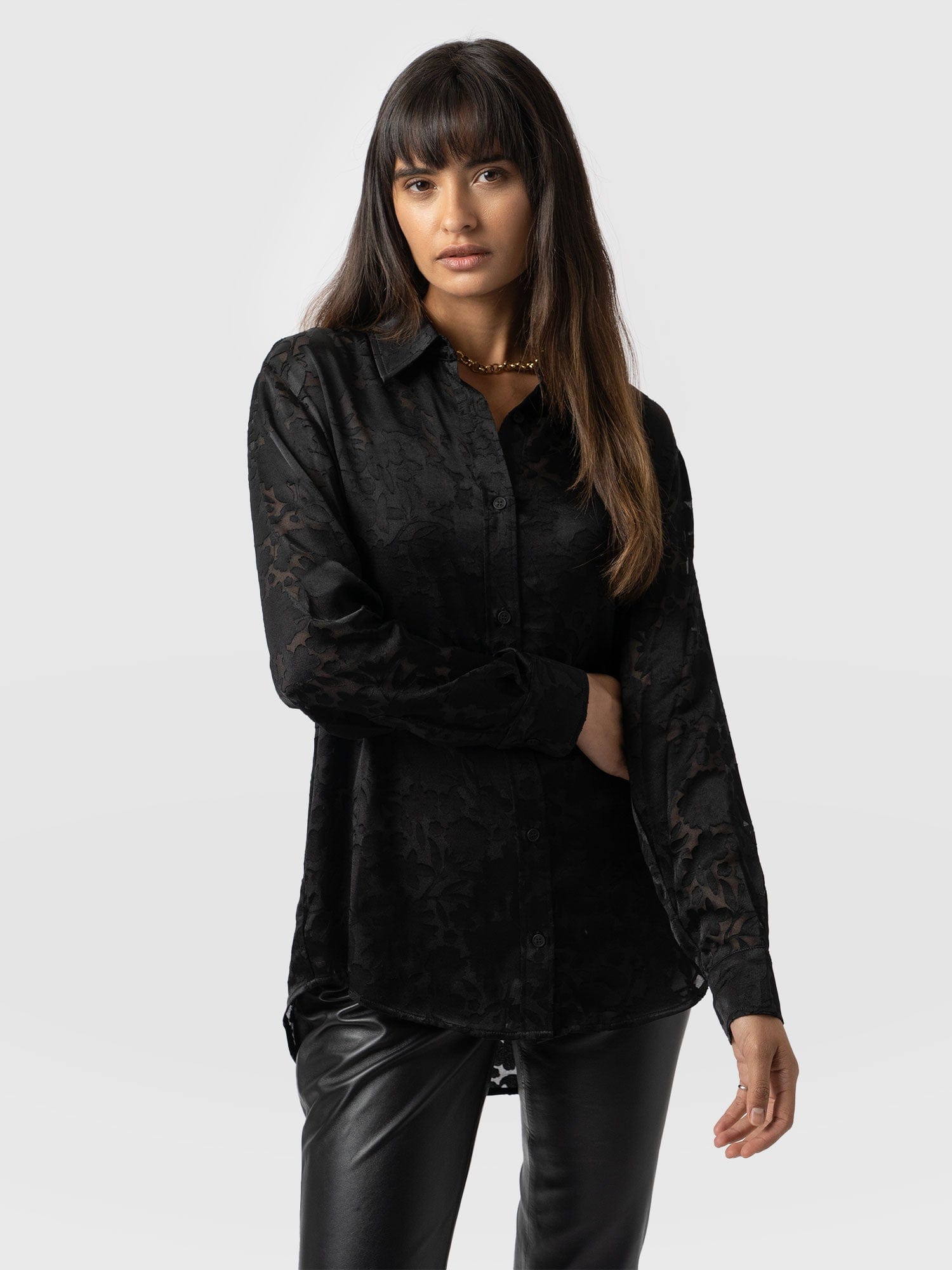Boyfriend Shirt Black Burnout - Women's Shirts | Saint + Sofia® UK