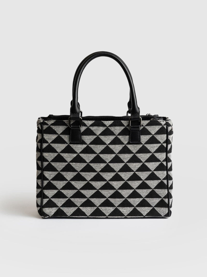 Regent Top Handle Handbag - Cream/Black Pyramid