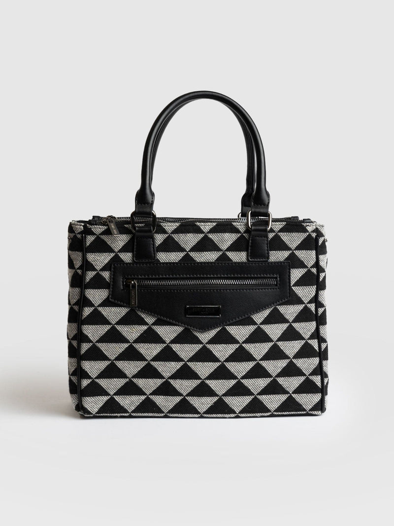 Regent Top Handle Handbag - Cream/Black Pyramid