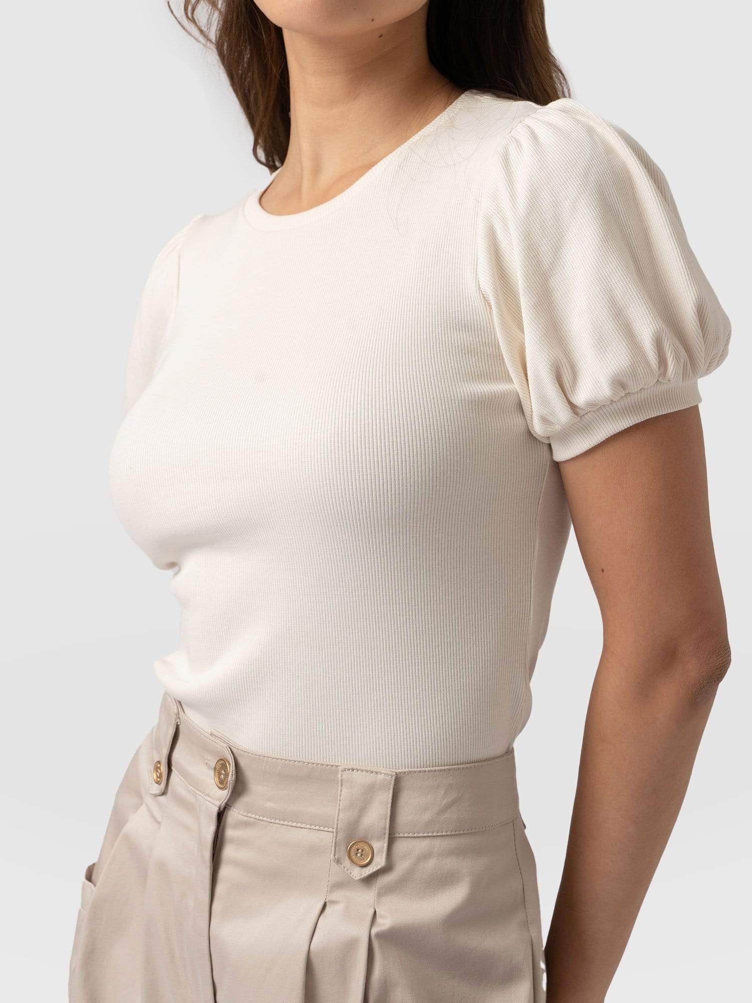 Cavendish Tee Puff Sleeve Cream - Women's T-Shirts | Saint + Sofia® UK