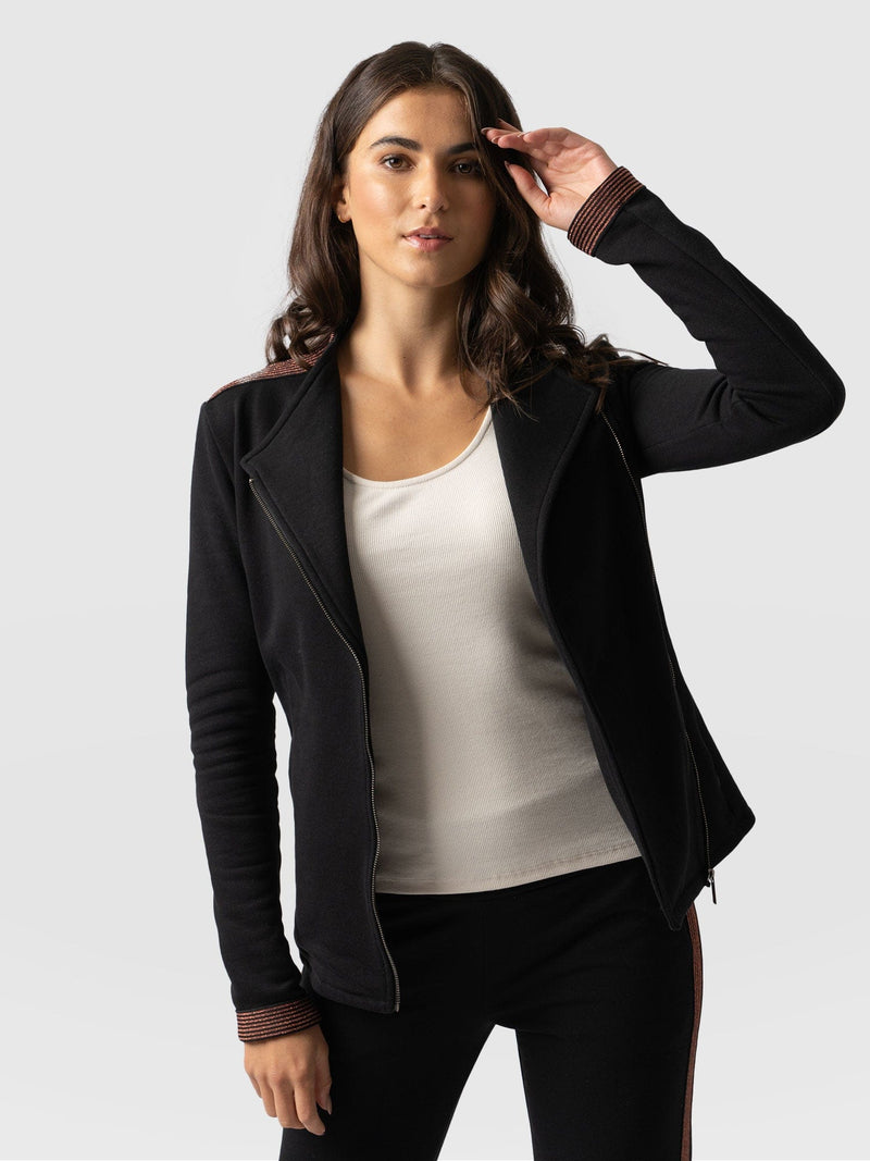 Cotton Biker Jacket - Black-Bronze