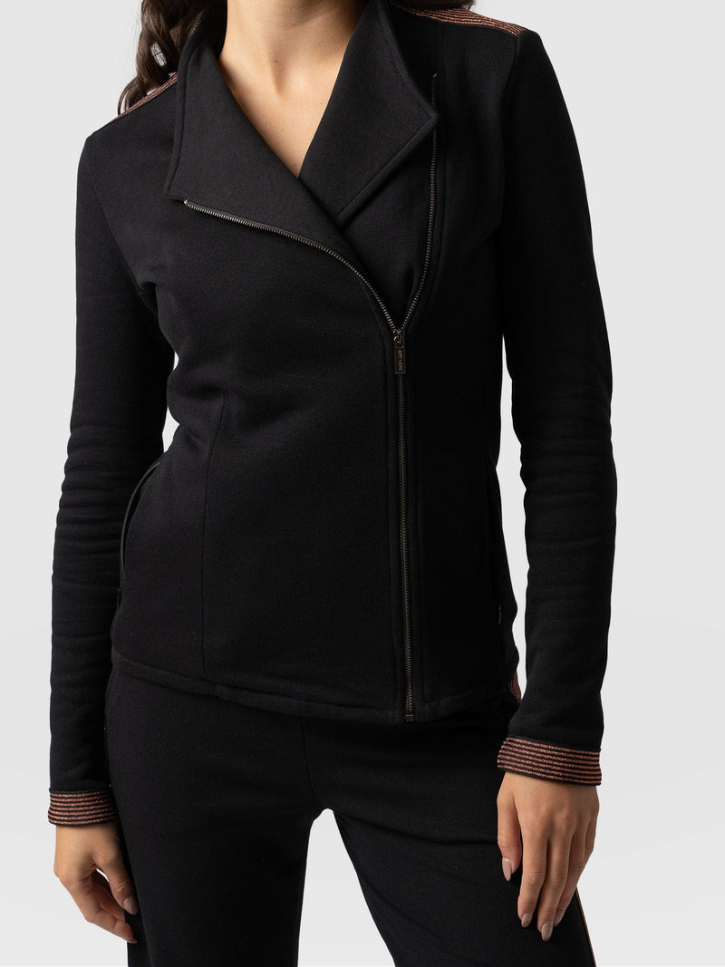 Cotton Biker Jacket - Black-Bronze