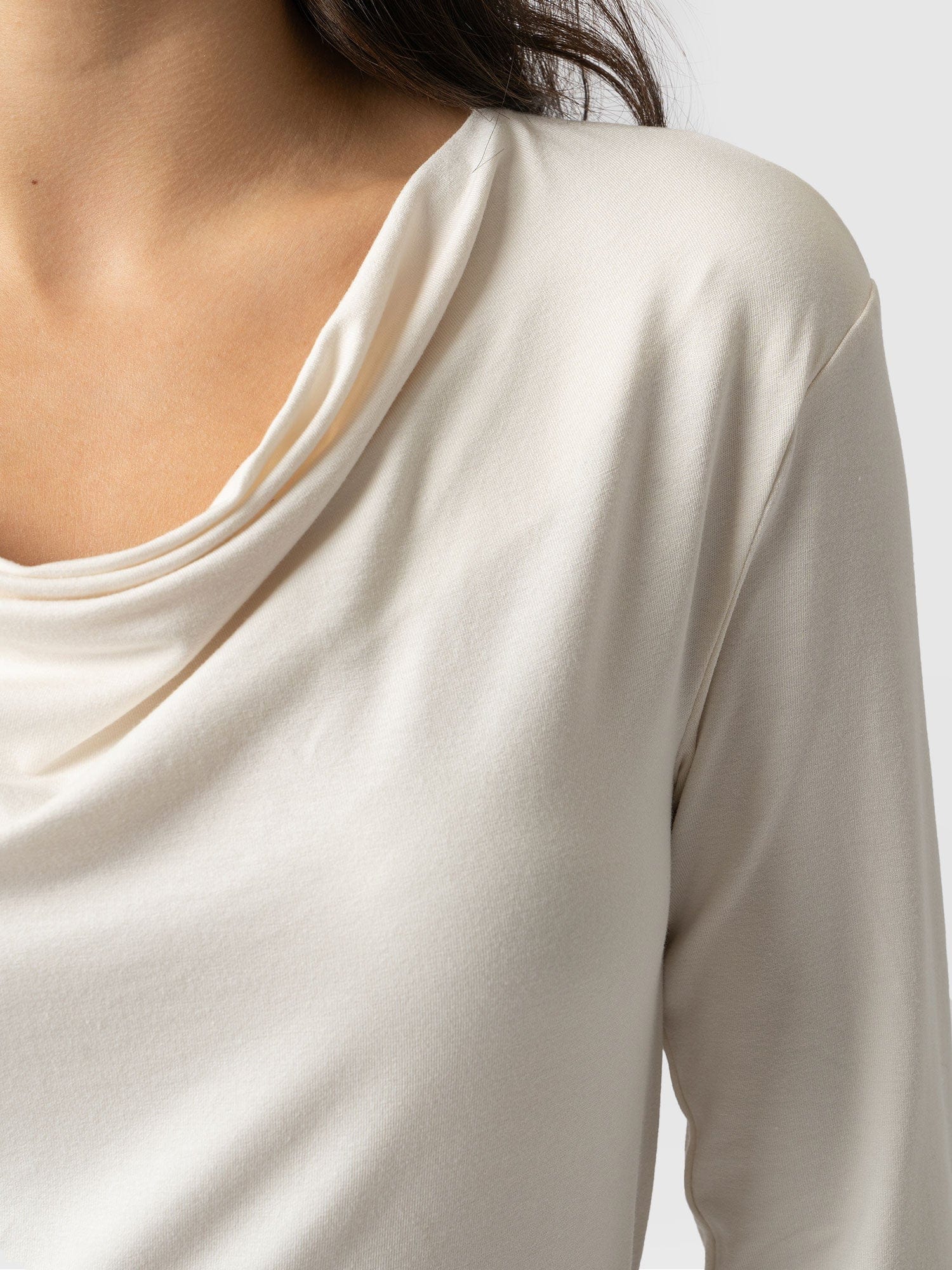 Cowl Neck Tee Cream Long Sleeve - Women's T-Shirts | Saint + Sofia® UK ...
